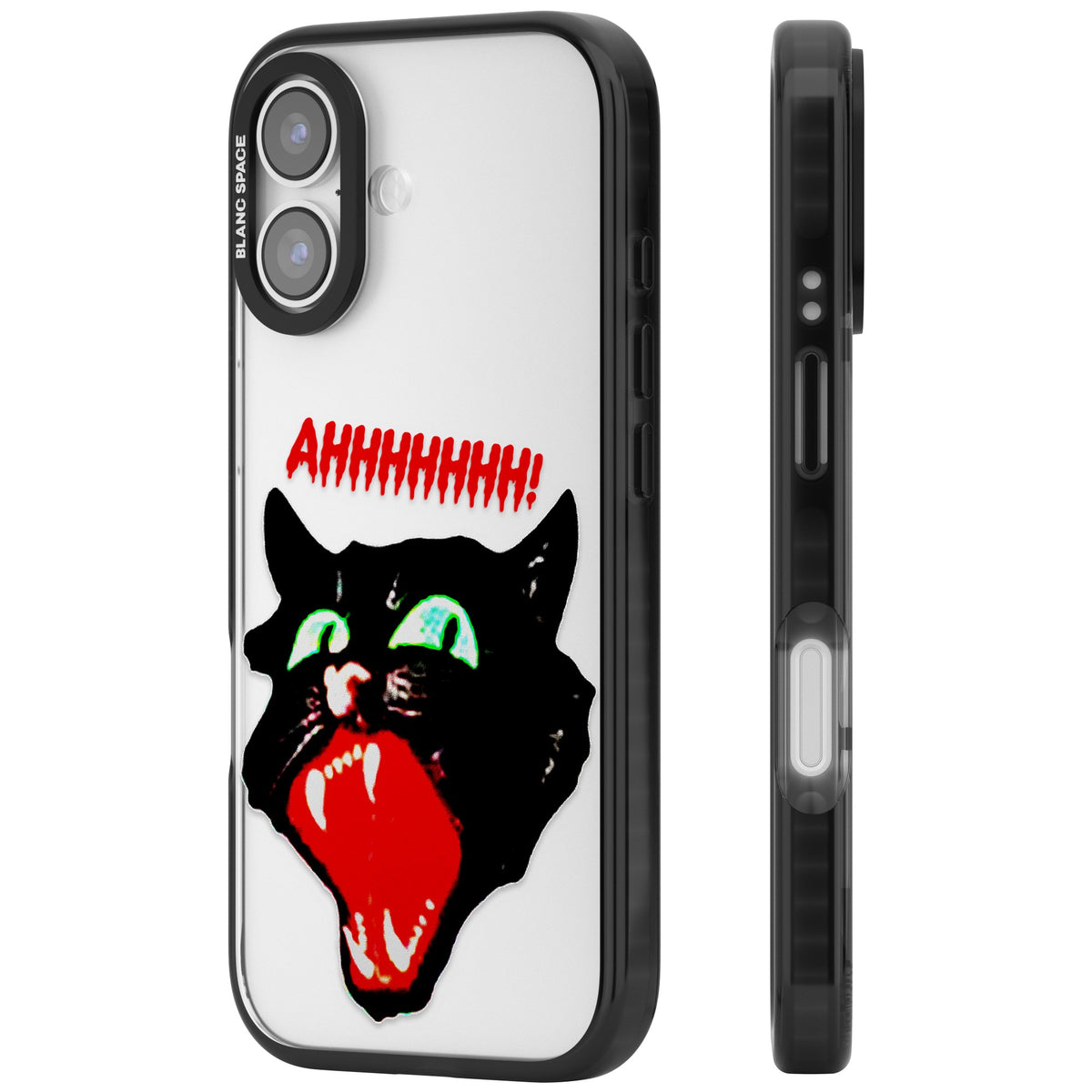 AHH! Cat iPhone 16 / iPhone 16 Plus / iPhone 17 Impact Black Phone Case side
