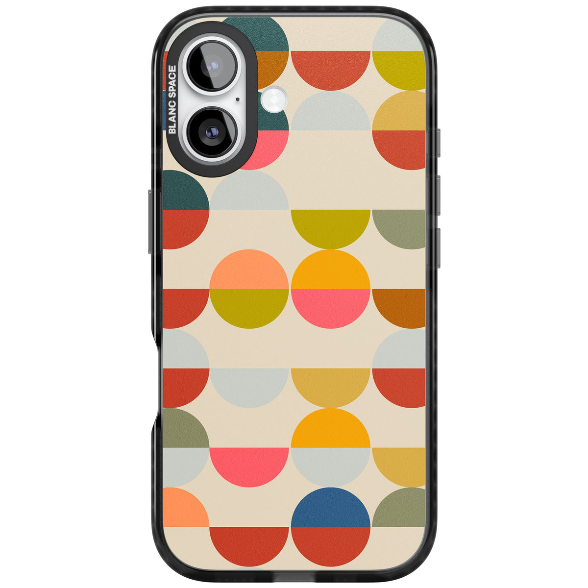 Colorful Retro Circles iPhone 16 / iPhone 16 Plus / iPhone 17 Impact Black Phone Case front