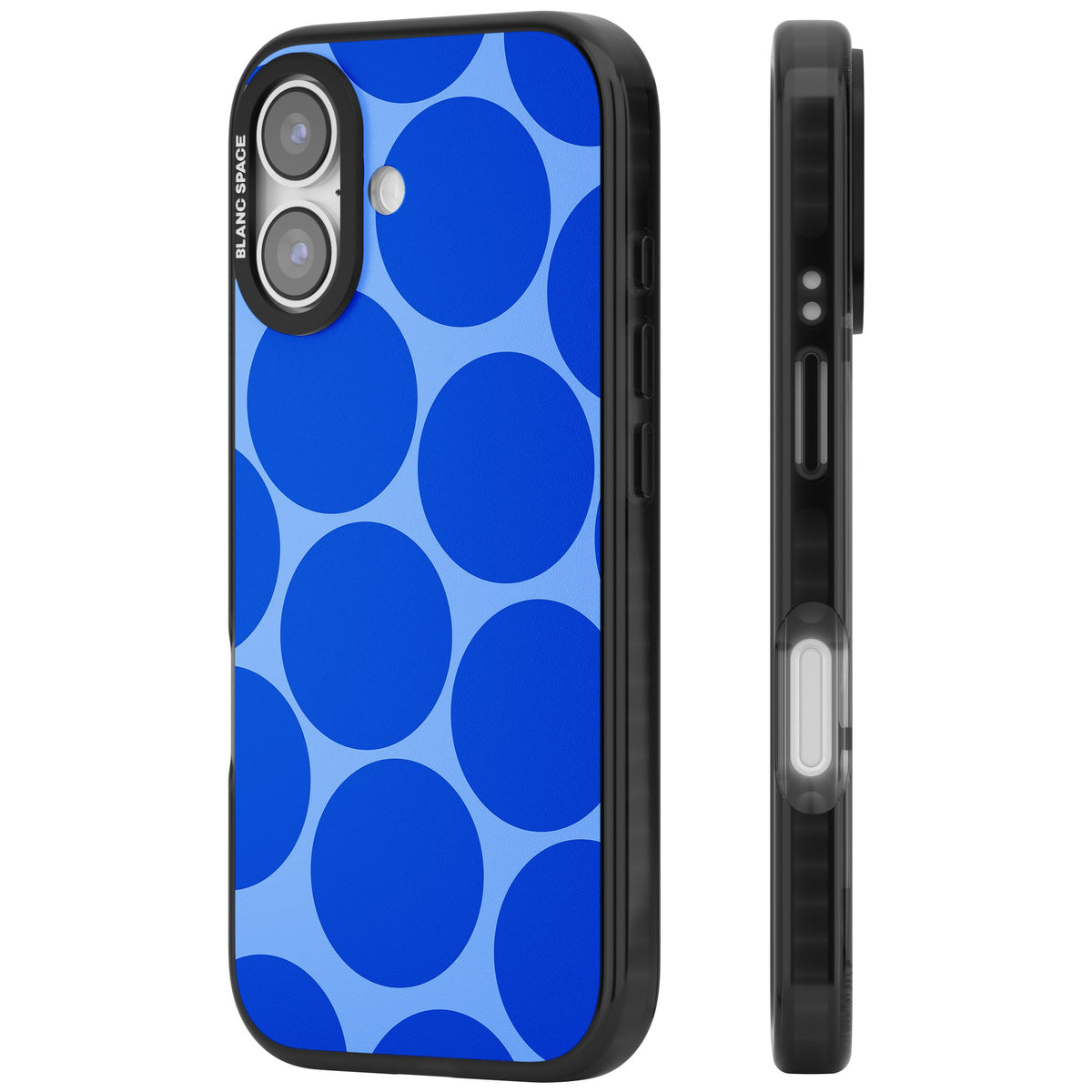 Retro Blue Circles iPhone 16 / iPhone 16 Plus / iPhone 17 Impact Black Phone Case side