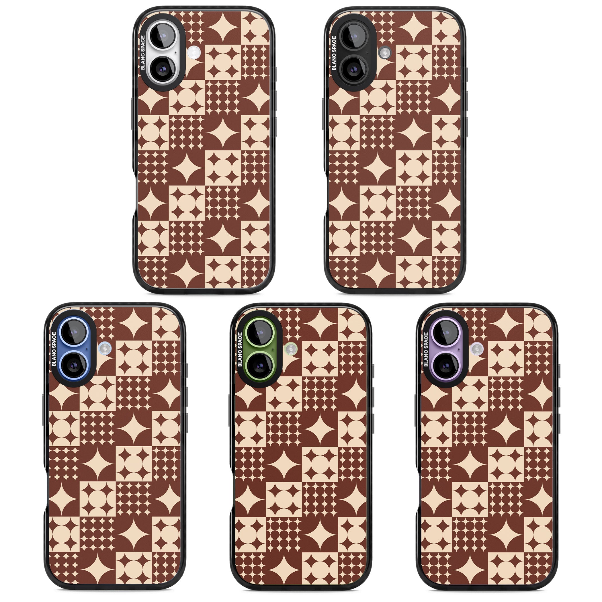 Mid Century Brown Checked iPhone 17 Impact Black Phone Case APT Impact Protection