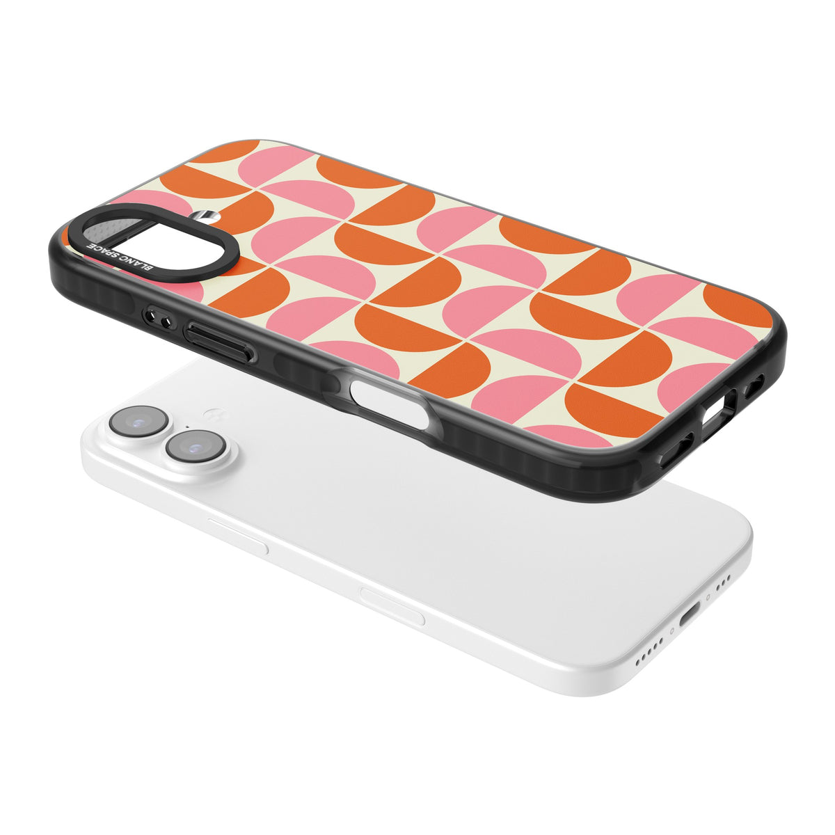 Boho Bauhaus iPhone 16 / iPhone 16 Plus / iPhone 17 Impact Black Phone Case angled