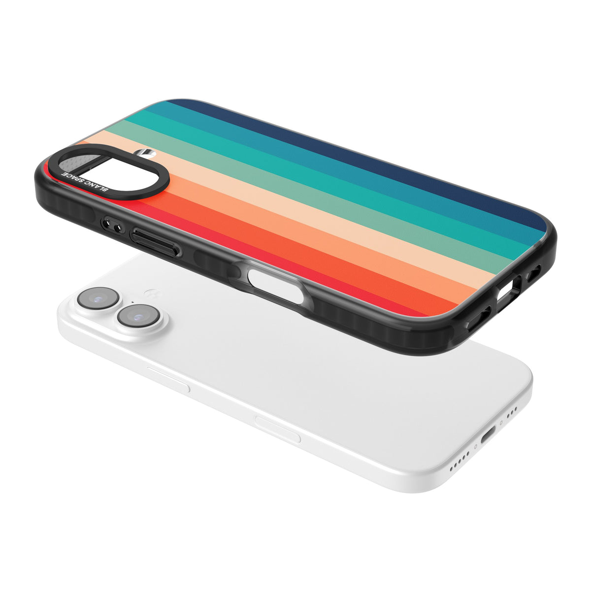 Retro Spectrum iPhone 16 / iPhone 16 Plus / iPhone 17 Impact Black Phone Case angled