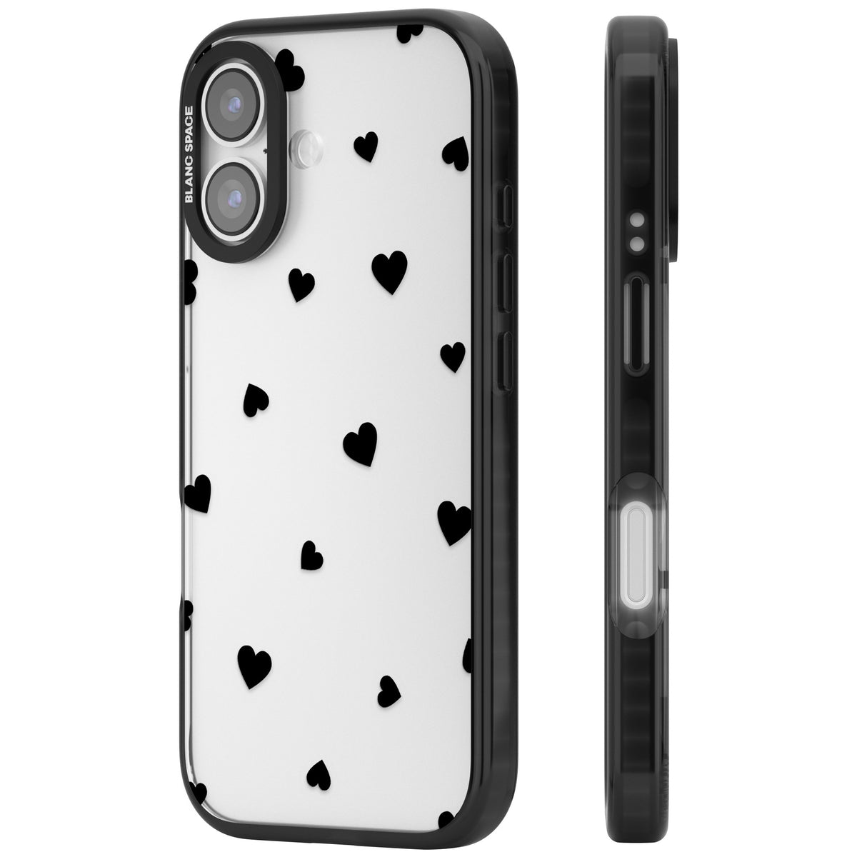 Black Hearts iPhone 16 / iPhone 16 Plus / iPhone 17 Impact Black Phone Case side
