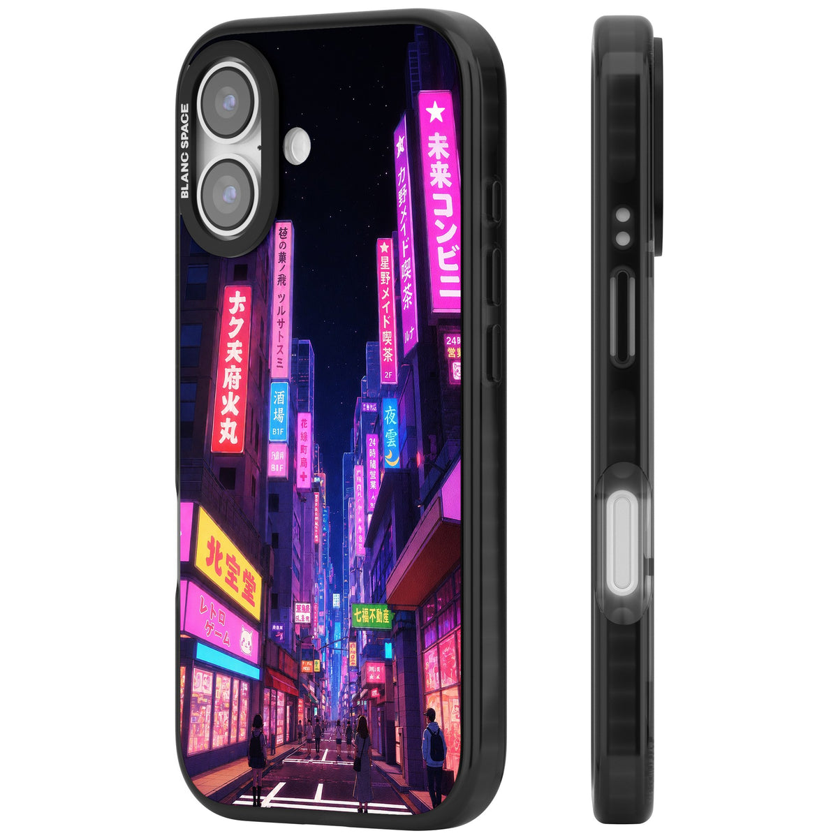 Shibuya At Night iPhone 16 / iPhone 16 Plus / iPhone 17 Impact Black Phone Case side