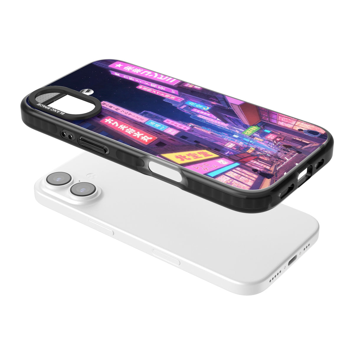 Shibuya At Night iPhone 16 / iPhone 16 Plus / iPhone 17 Impact Black Phone Case angled