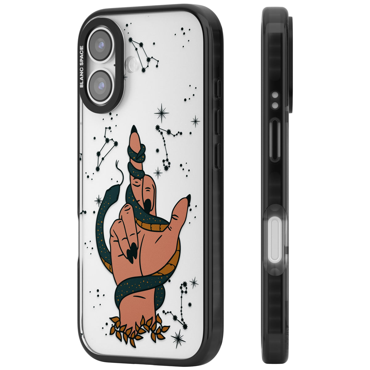 Snakes, Stars And Cynicism iPhone 16 / iPhone 16 Plus / iPhone 17 Impact Black Phone Case side