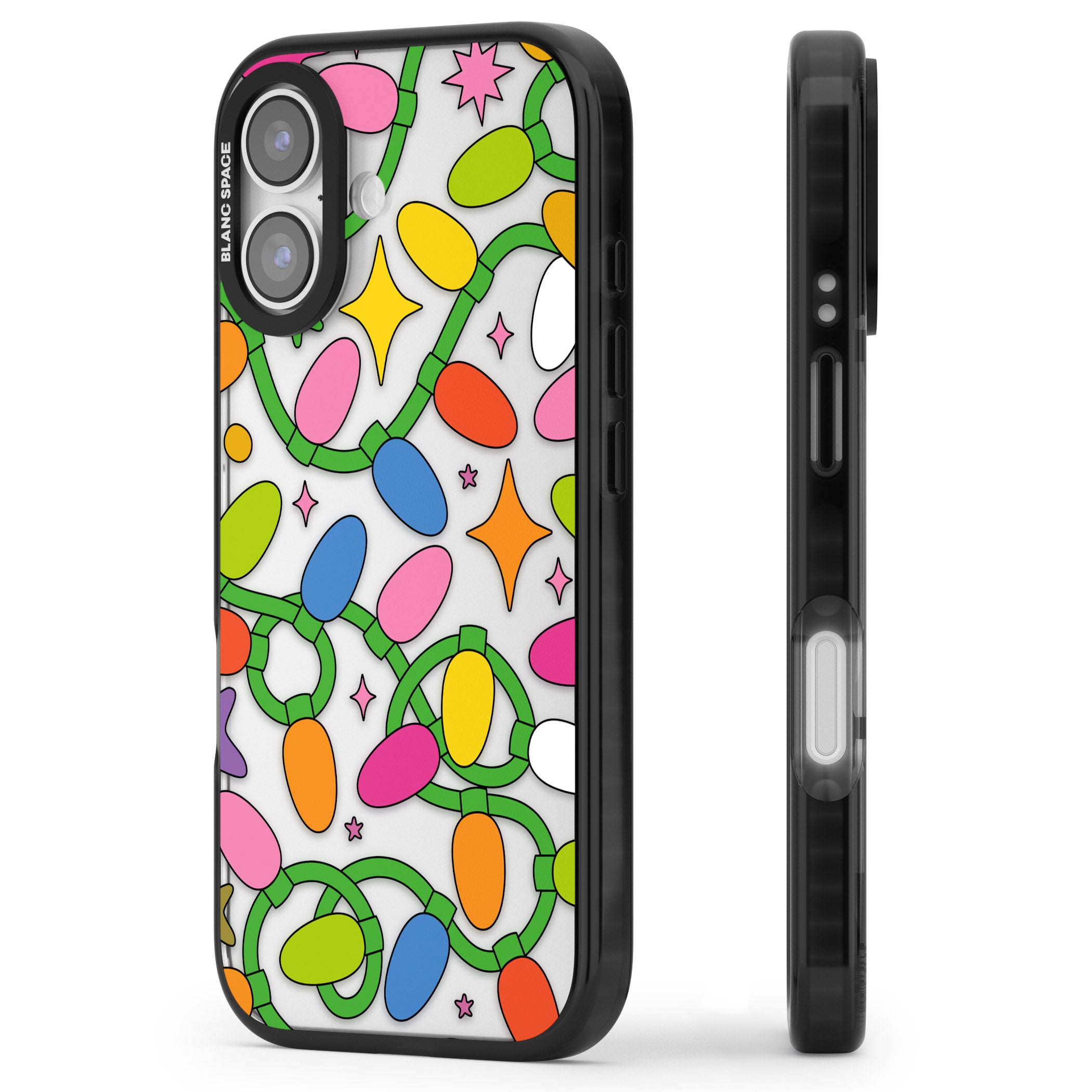 Festive Lights Pattern iPhone 17 Impact Black Phone Case Side Profile
