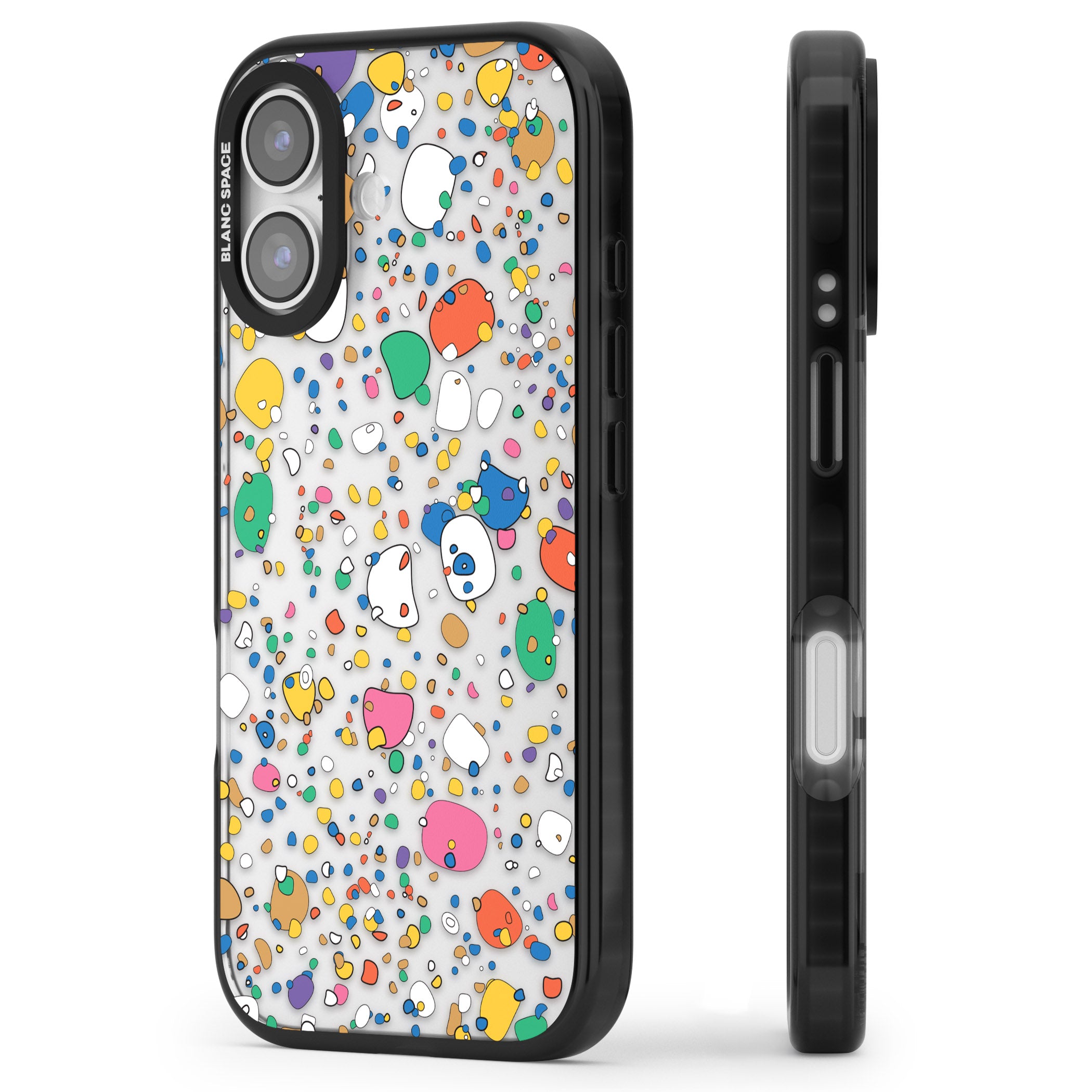 Colourful Confetti Pebbles iPhone 17 Impact Black Phone Case Side Profile