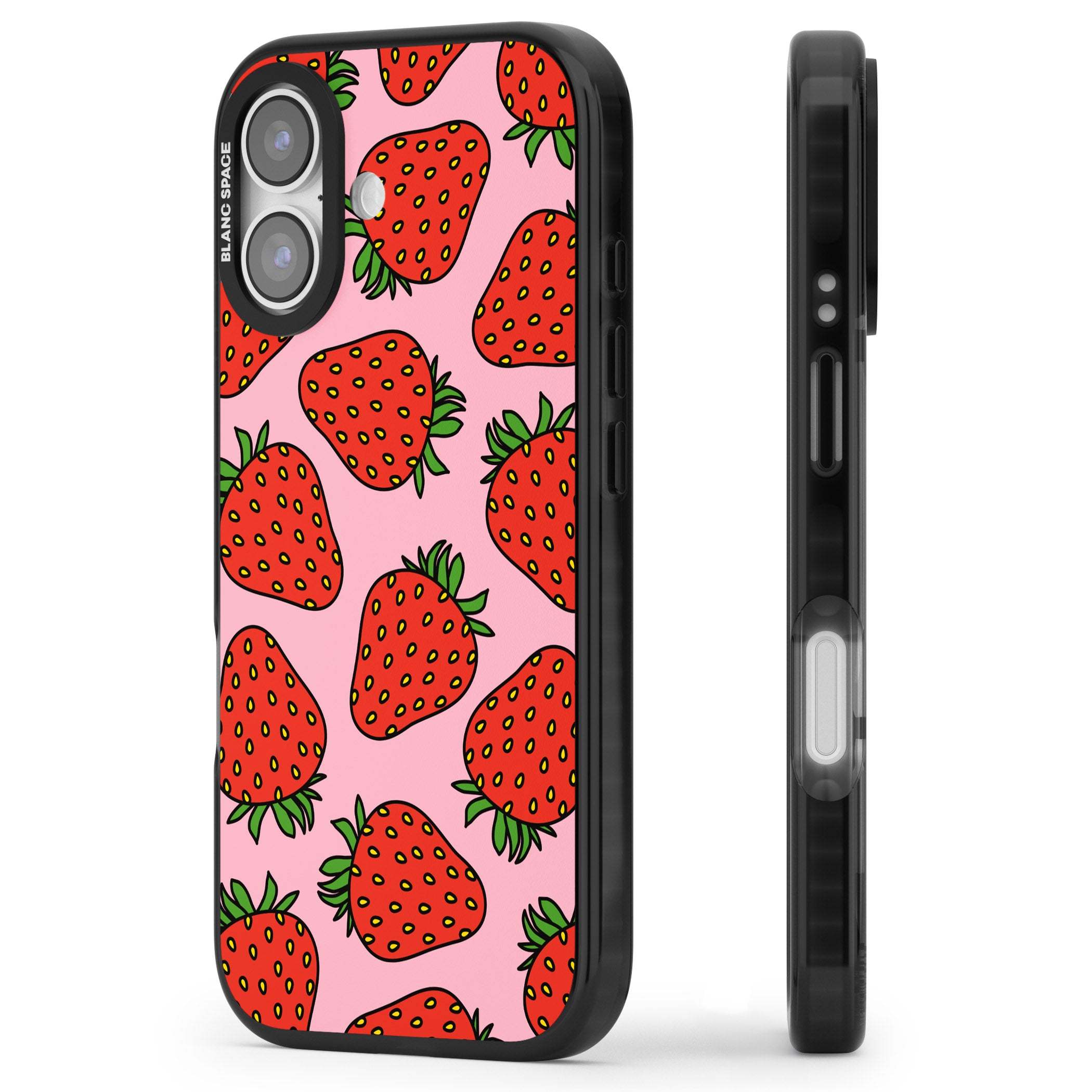 Strawberry Pattern (Pink) iPhone 17 Impact Black Phone Case Side Profile