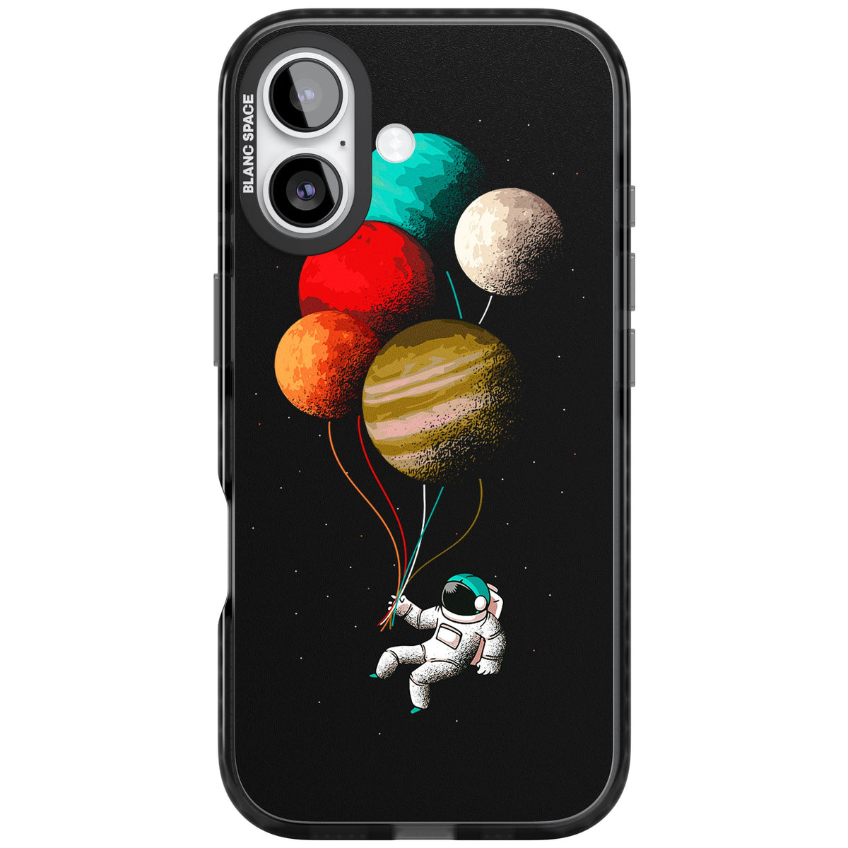 Astronaut Balloon Planets iPhone 16 / iPhone 16 Plus / iPhone 17 Impact Black Phone Case front