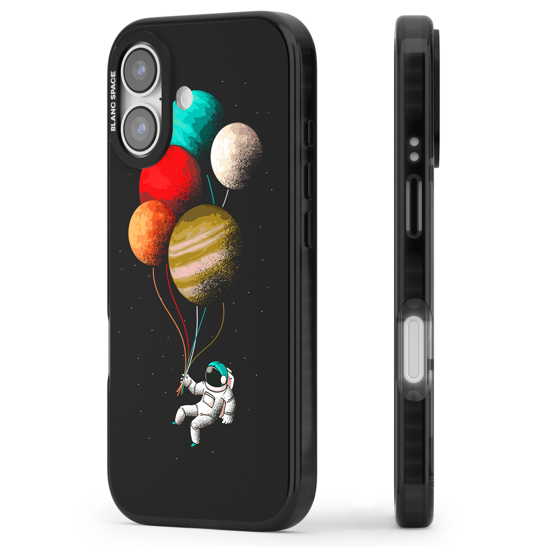 Astronaut Balloon Planets iPhone 17 Impact Black Phone Case Side Profile