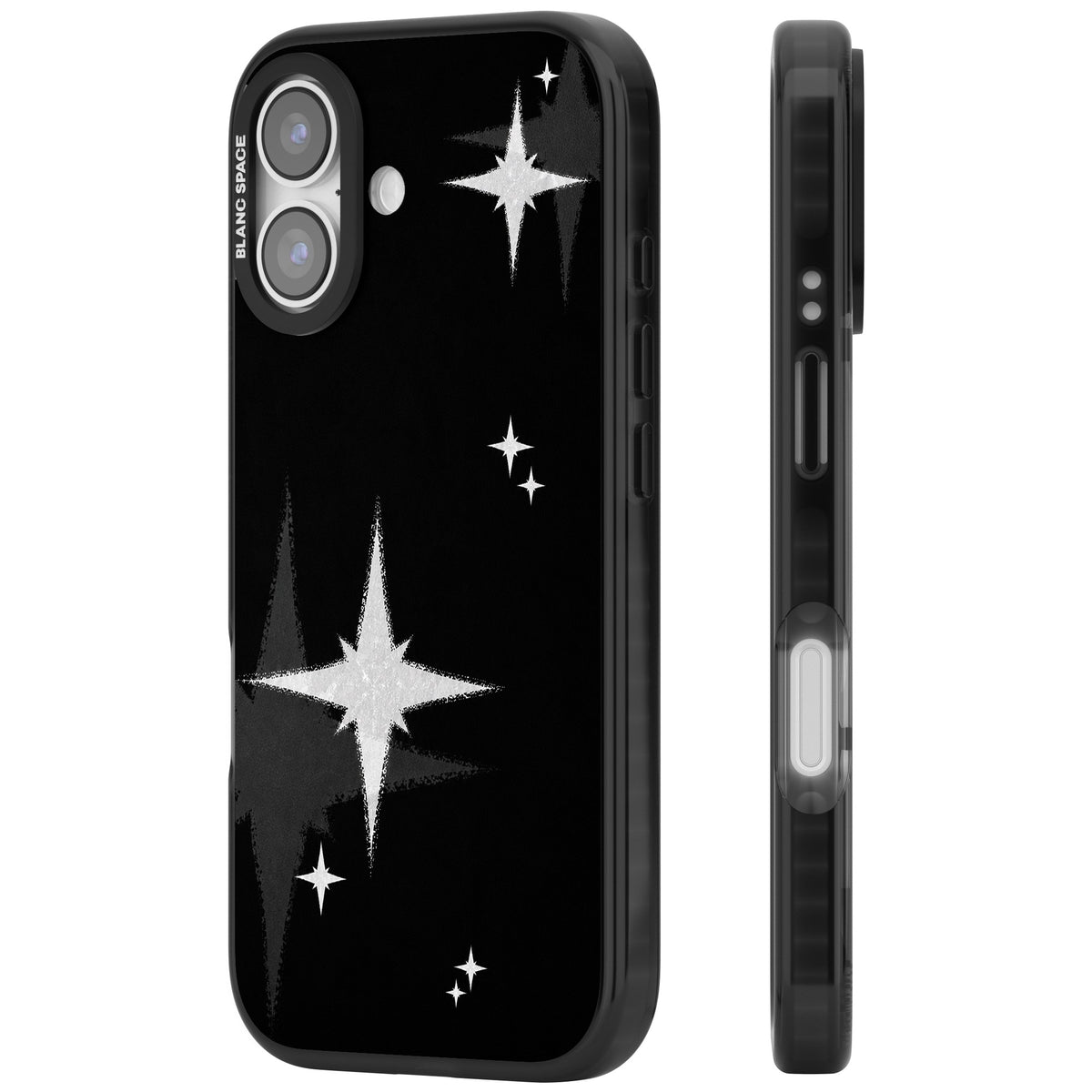 Black Sparkle iPhone 16 / iPhone 16 Plus / iPhone 17 Impact Black Phone Case side