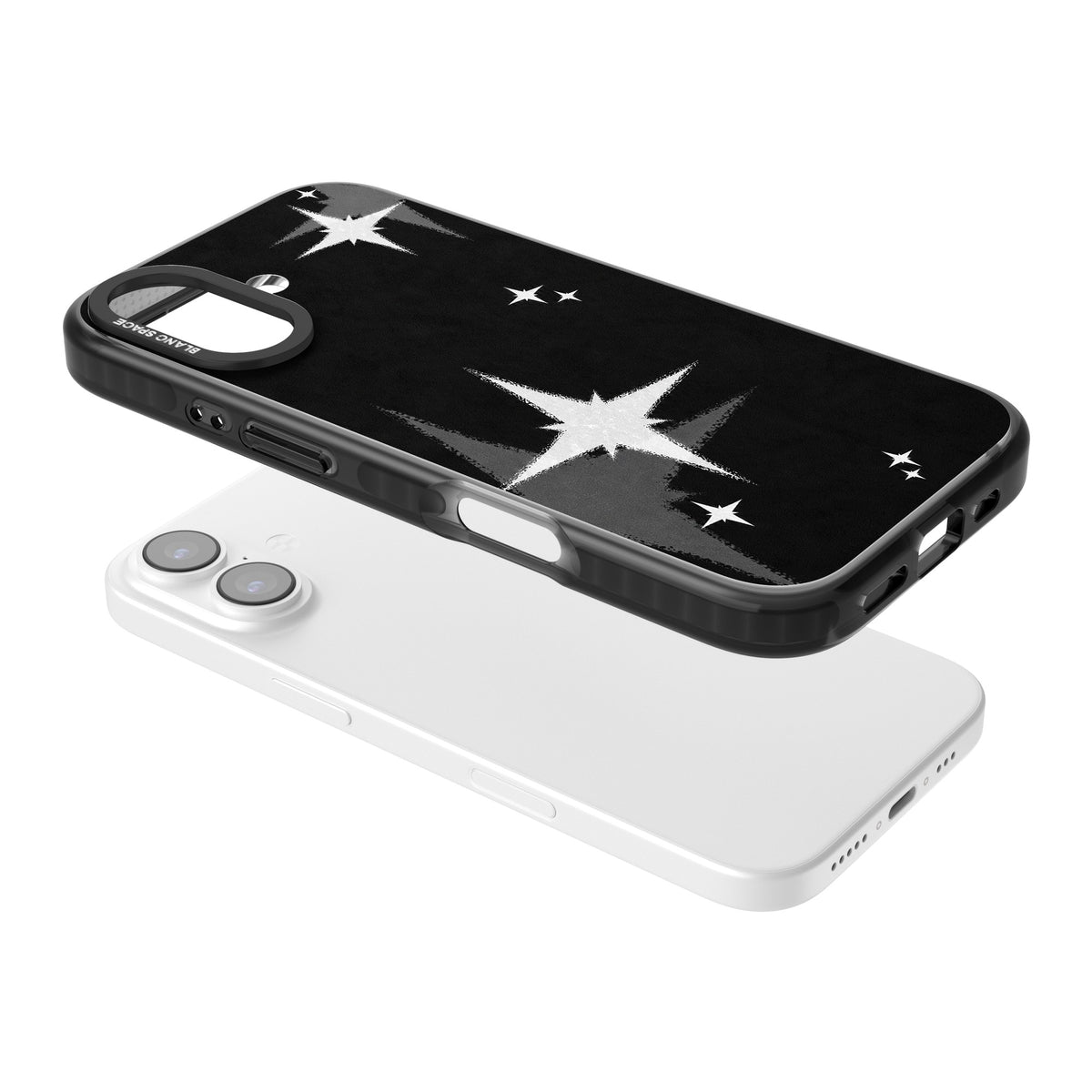 Black Sparkle iPhone 16 / iPhone 16 Plus / iPhone 17 Impact Black Phone Case angled