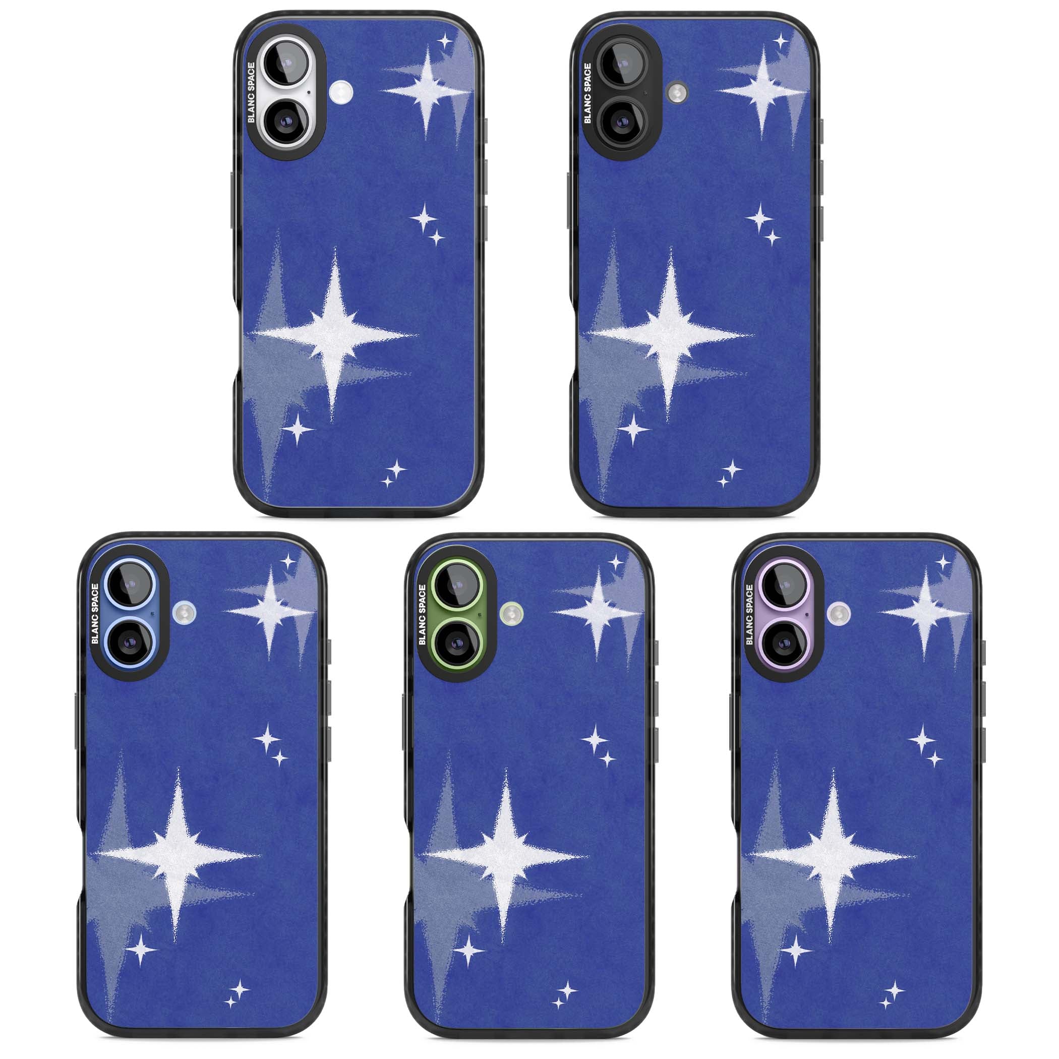 Blue Sparkle celestial iPhone case featuring sparkling silver stars on a deep blue painterly night sky | Clear Impact case for iPhone 17