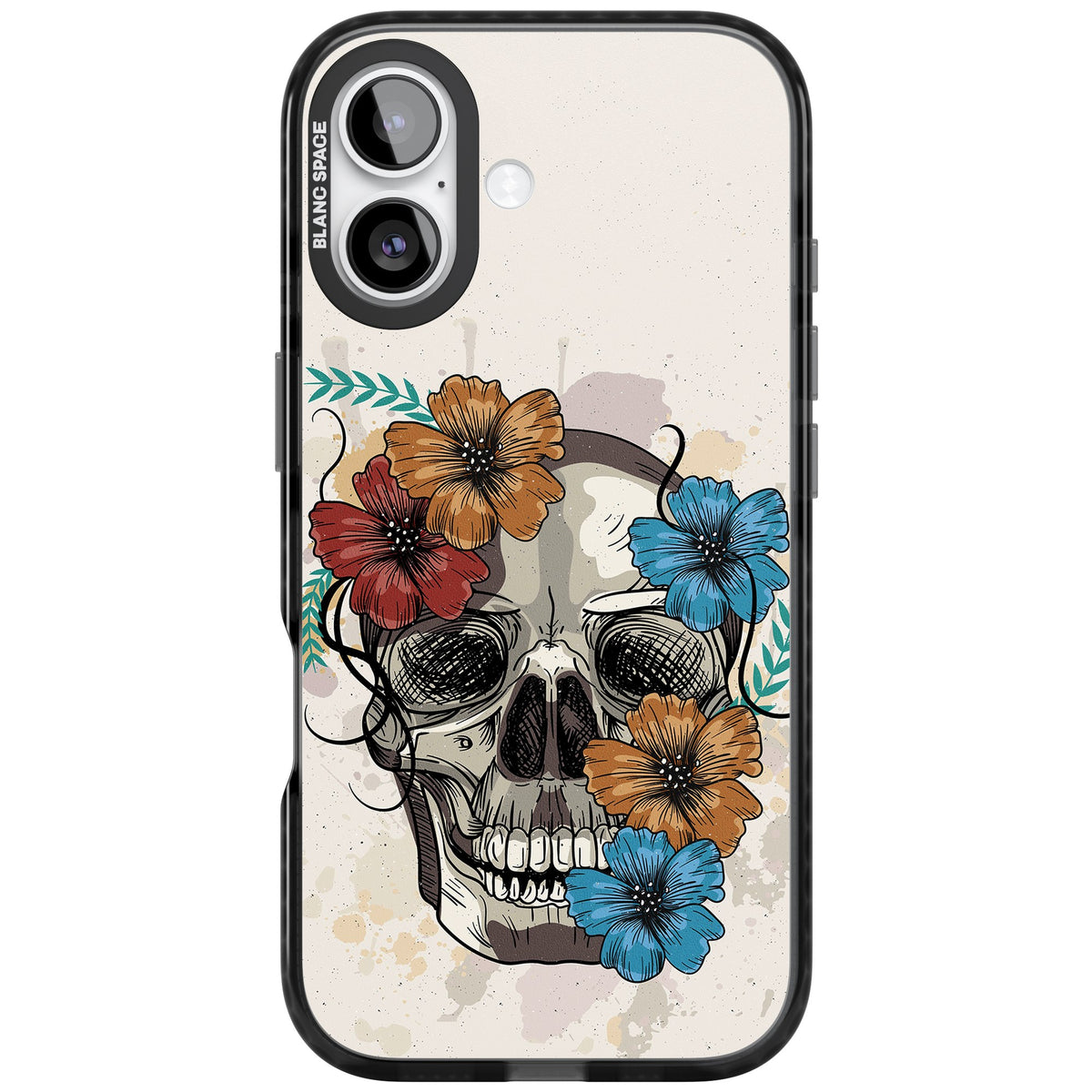 Sugar Skull Floral iPhone 16 / iPhone 16 Plus / iPhone 17 Impact Black Phone Case front