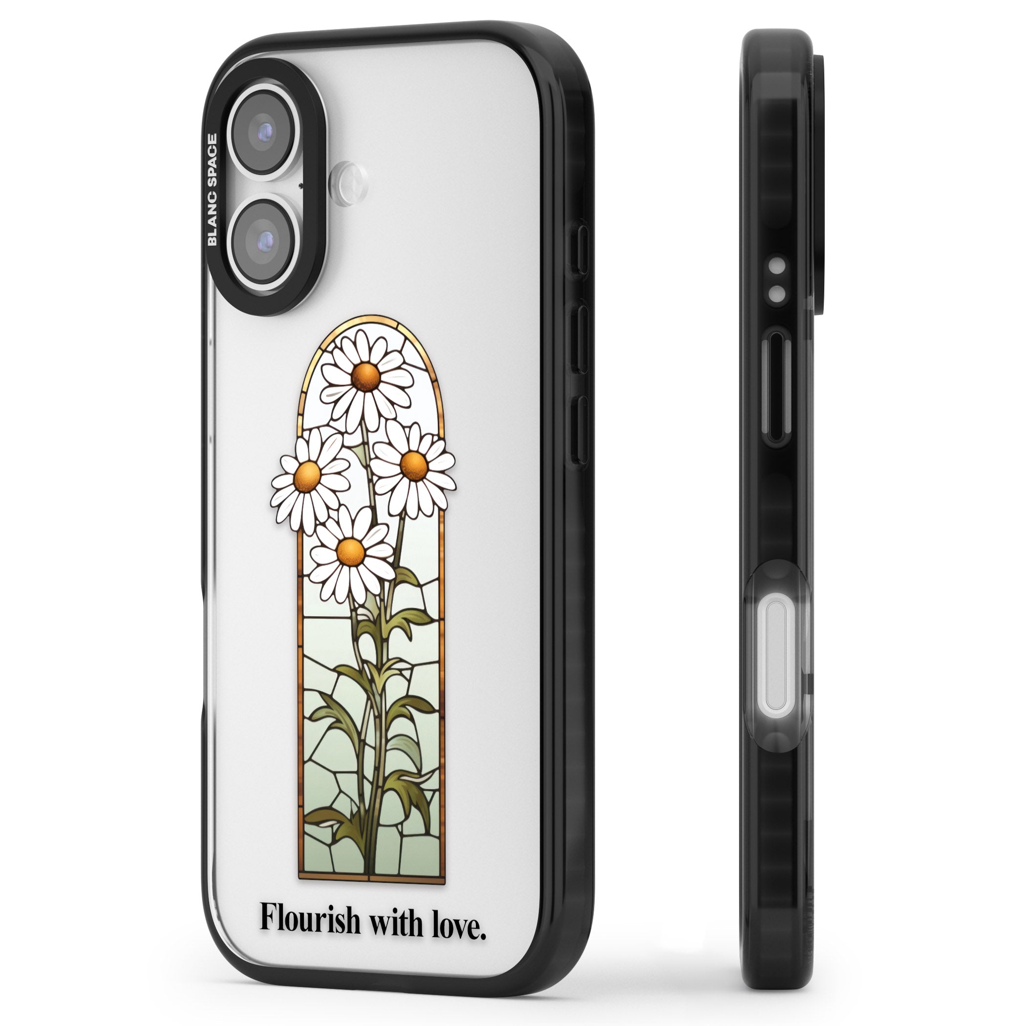 Flourish With Love iPhone 17 Impact Black Phone Case Side Profile