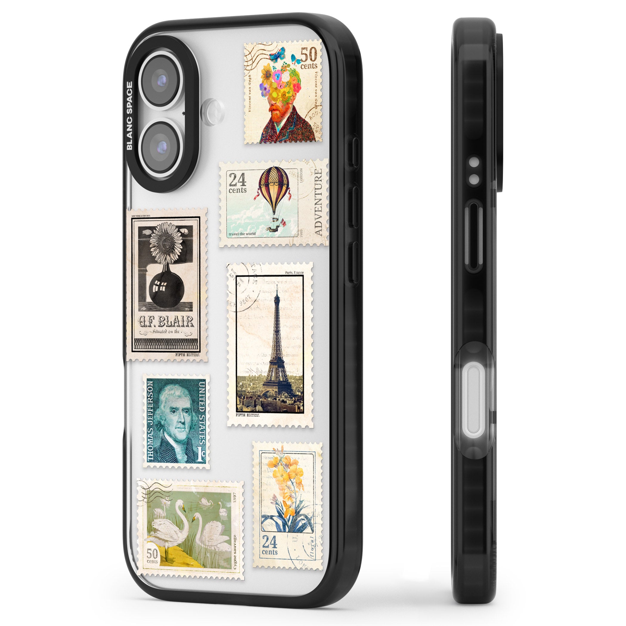 Vintage Stamps iPhone 17 Impact Black Phone Case Side Profile