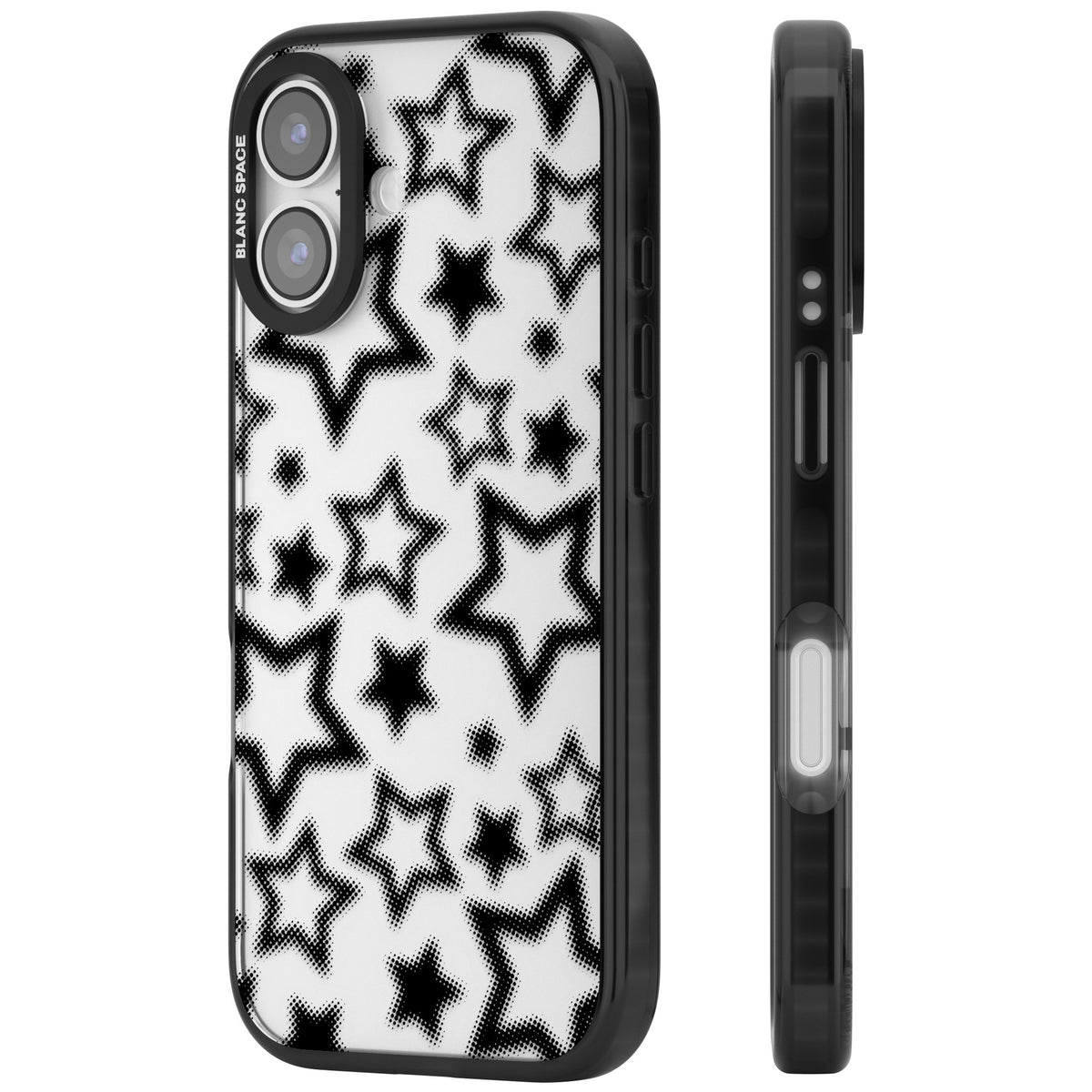 Black Halftone Stars (Clear) iPhone 16 / iPhone 16 Plus / iPhone 17 Impact Black Phone Case side