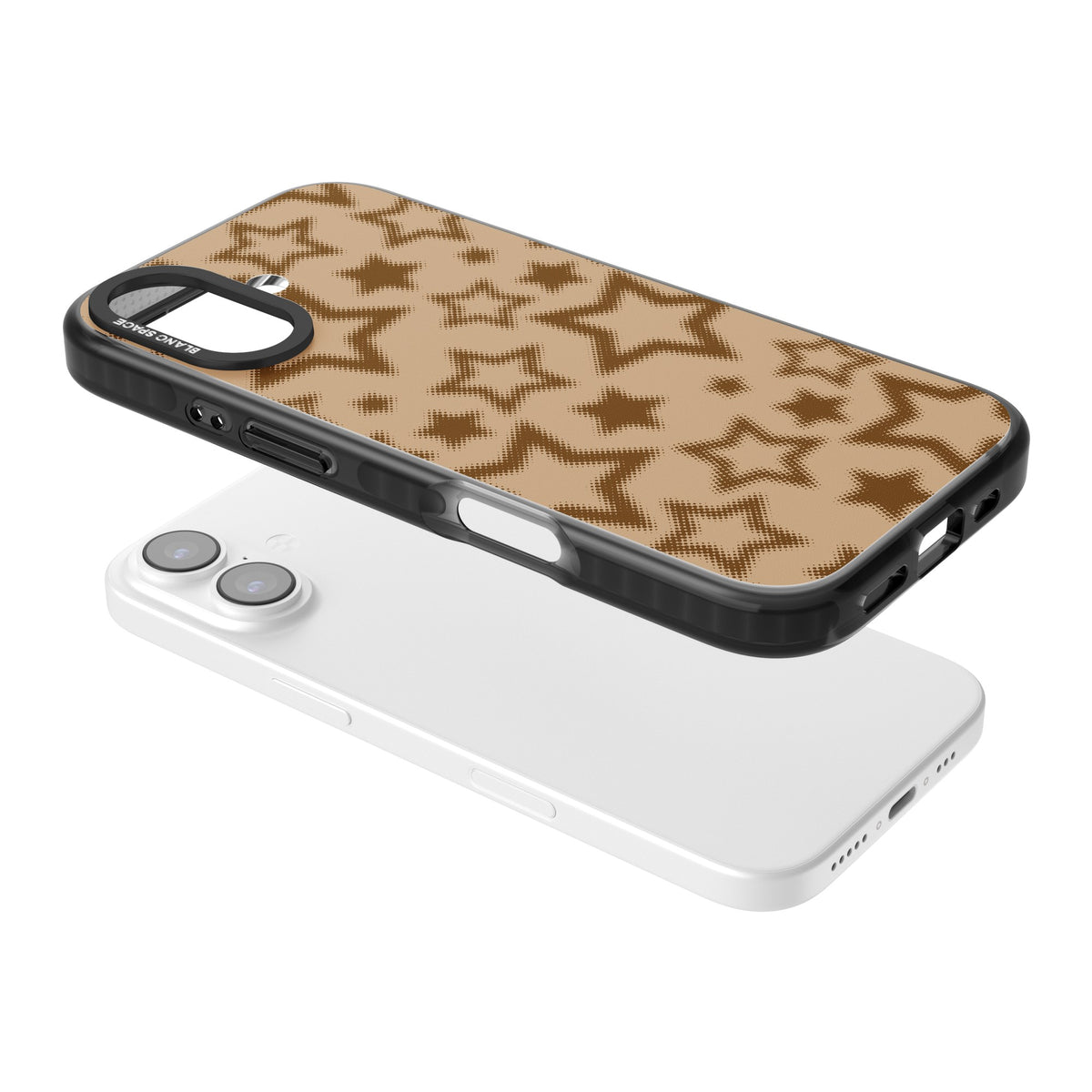 Latte Halftone Stars iPhone 16 / iPhone 16 Plus / iPhone 17 Impact Black Phone Case angled