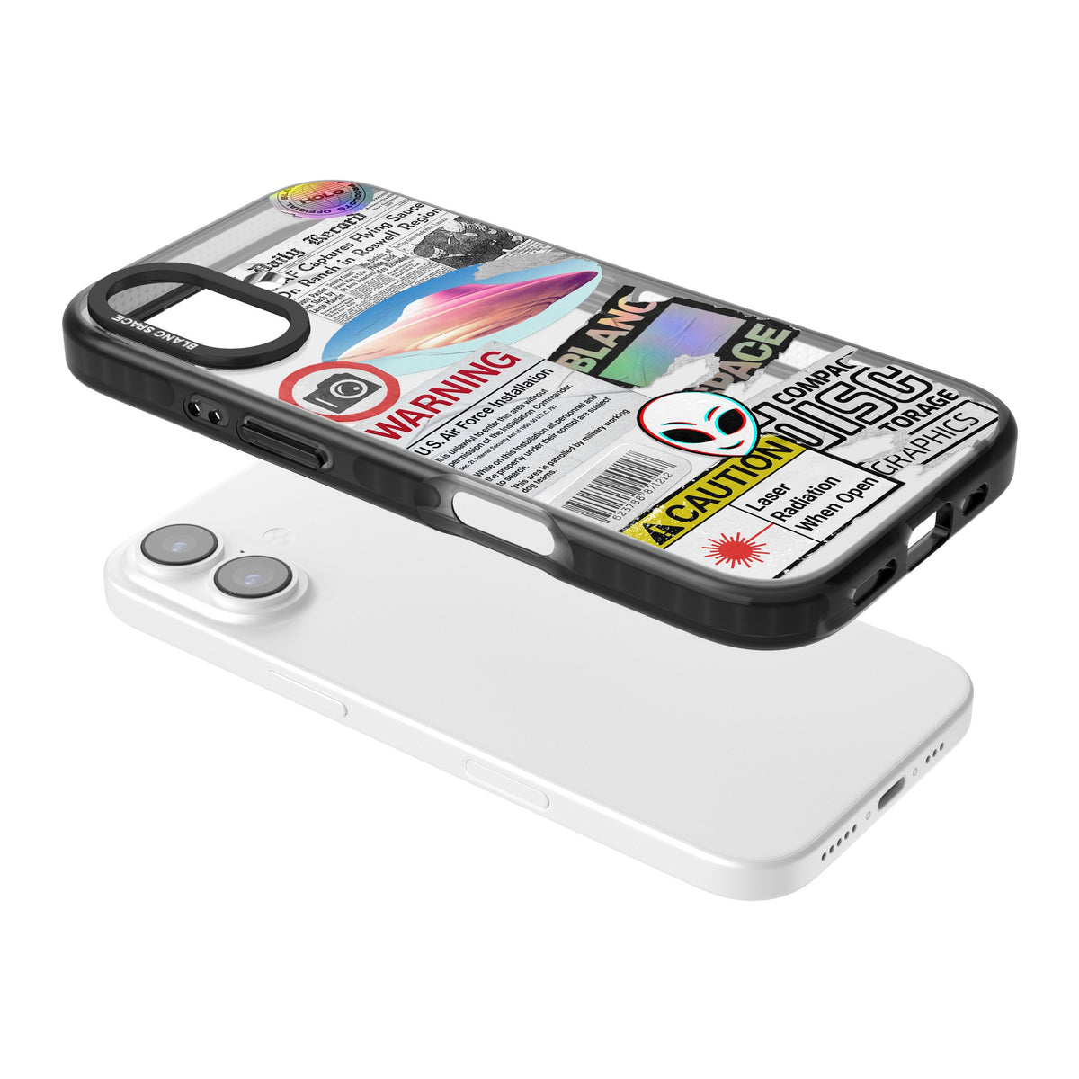 Cosmic Encounters iPhone 16 / iPhone 16 Plus / iPhone 17 Impact Black Phone Case angled