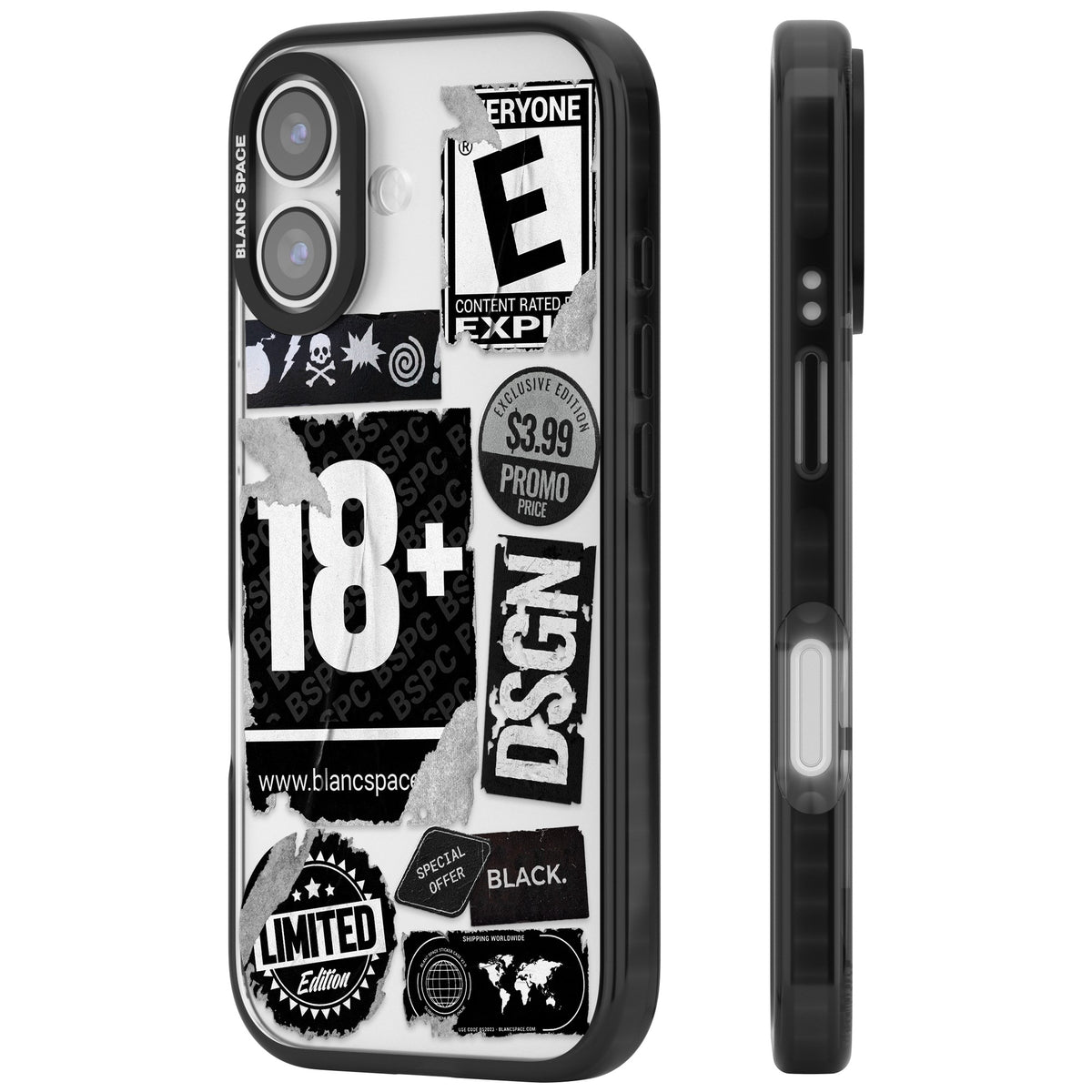Black Sticker Mix iPhone 16 / iPhone 16 Plus / iPhone 17 Impact Black Phone Case side
