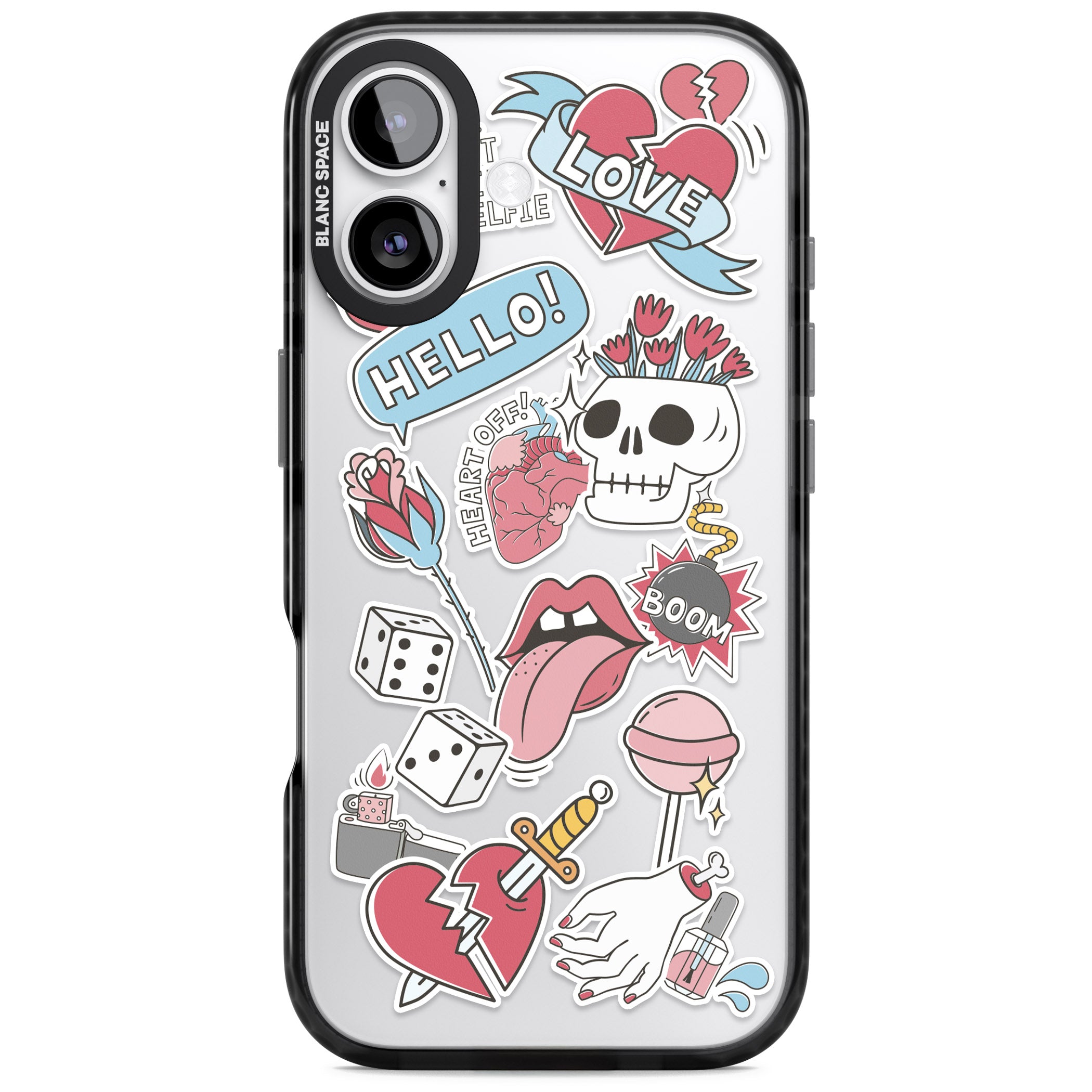 Skull & Flowers Stickers iPhone 17 Impact Black Phone Case