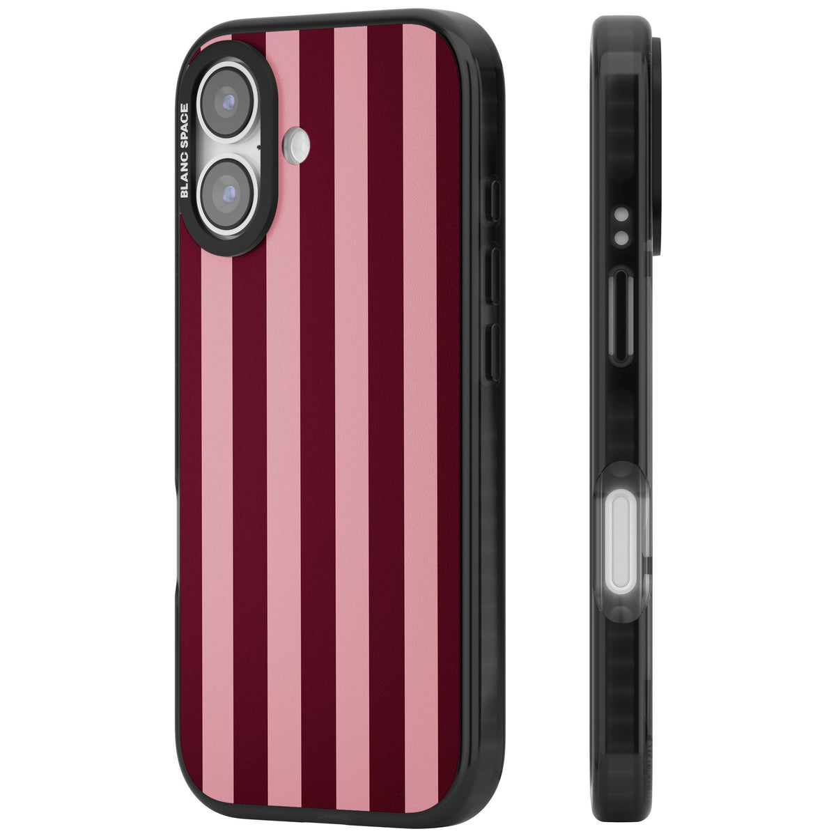 Bordeaux Belle preppy iPhone case featuring bold vertical stripes in burgundy and soft blush pink iPhone 16 / iPhone 16 Plus / iPhone 17 Impact Black Phone Case side