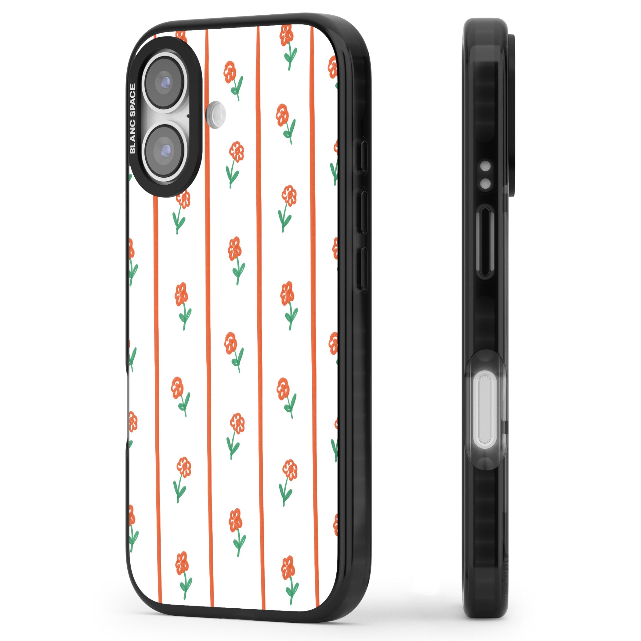 Minimal Floral Stripe iPhone 17 Impact Black Phone Case Side Profile