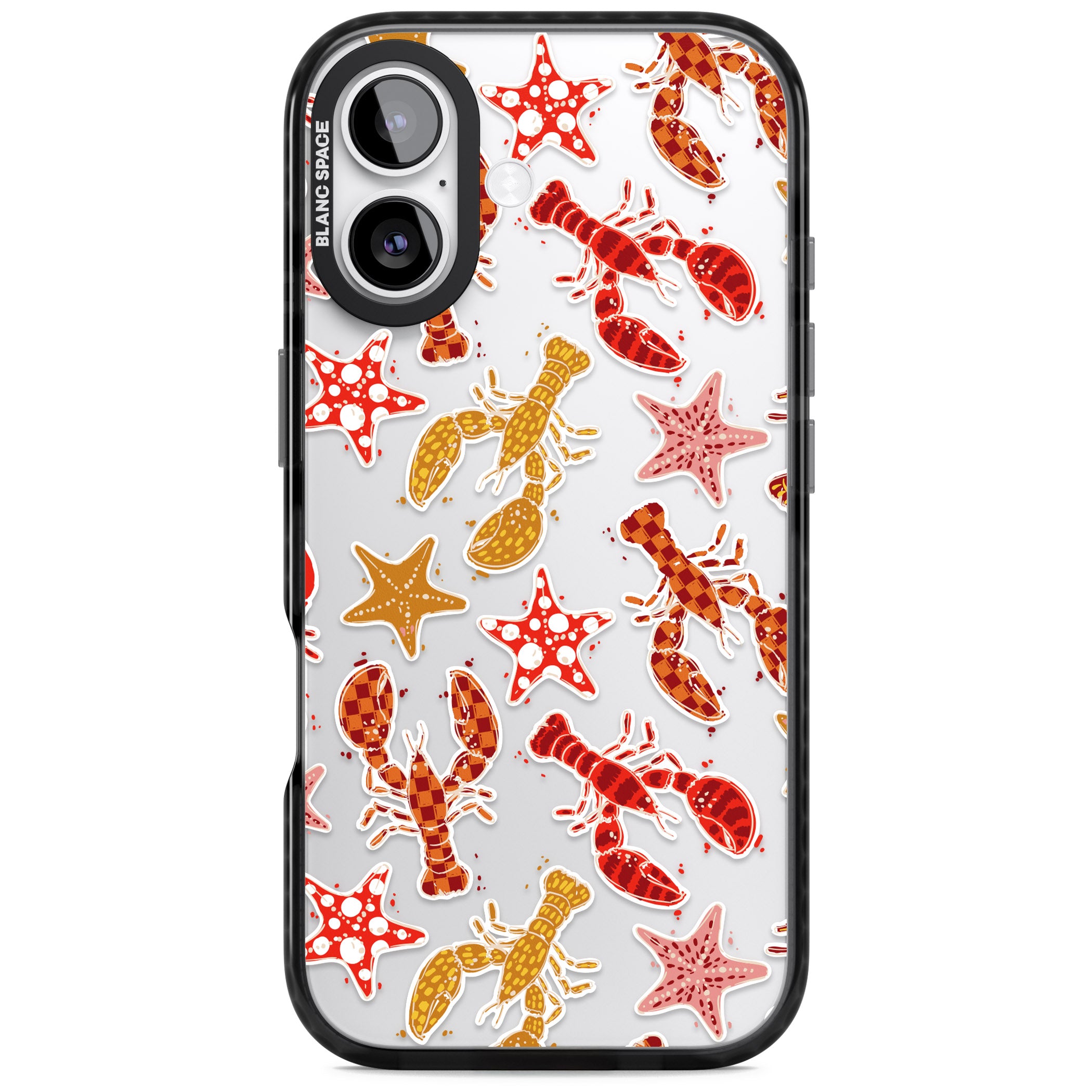 Lobster & Starfish Coastal Pattern iPhone 17 Impact Black Phone Case