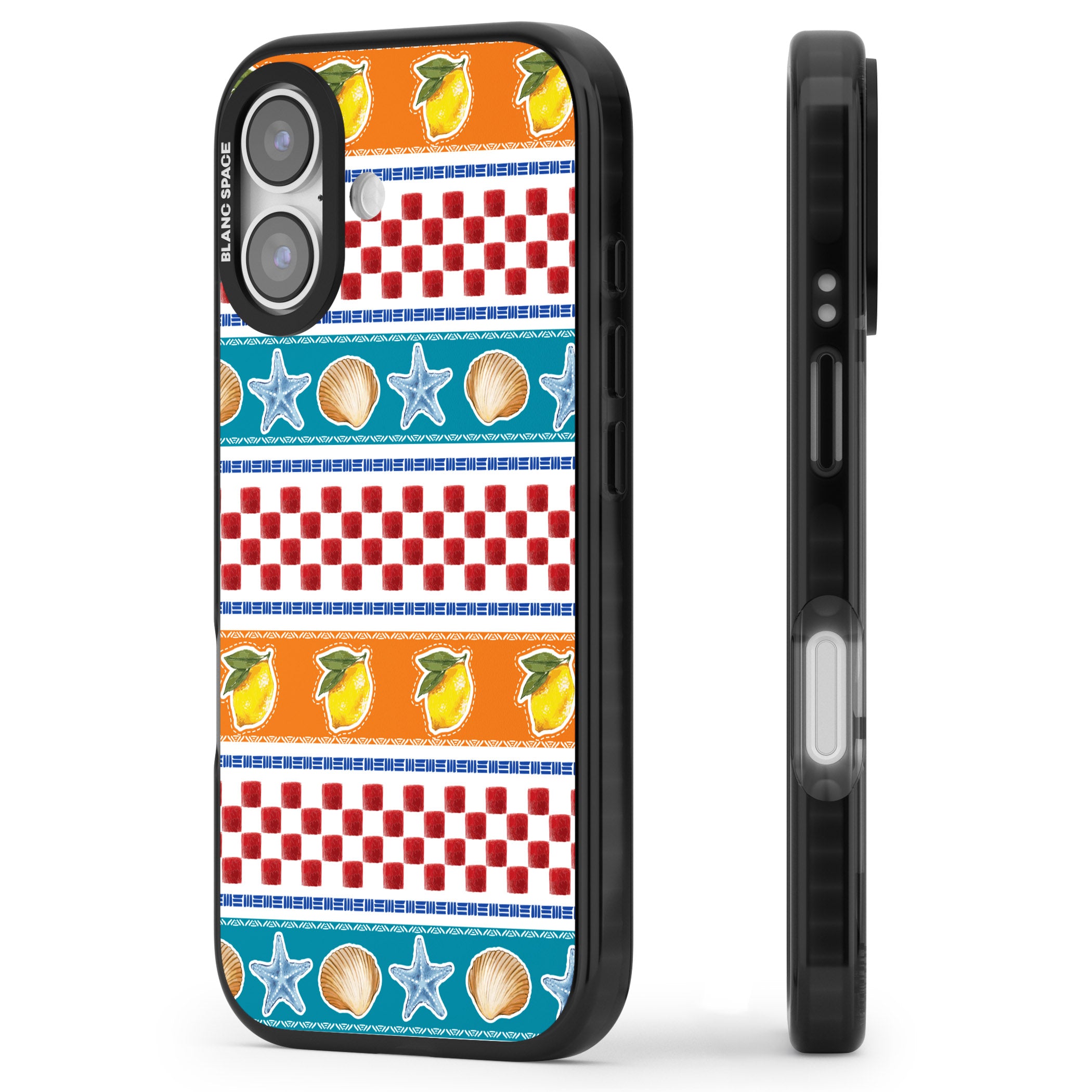 Coastal Italian Check Pattern iPhone 17 Impact Black Phone Case Side Profile