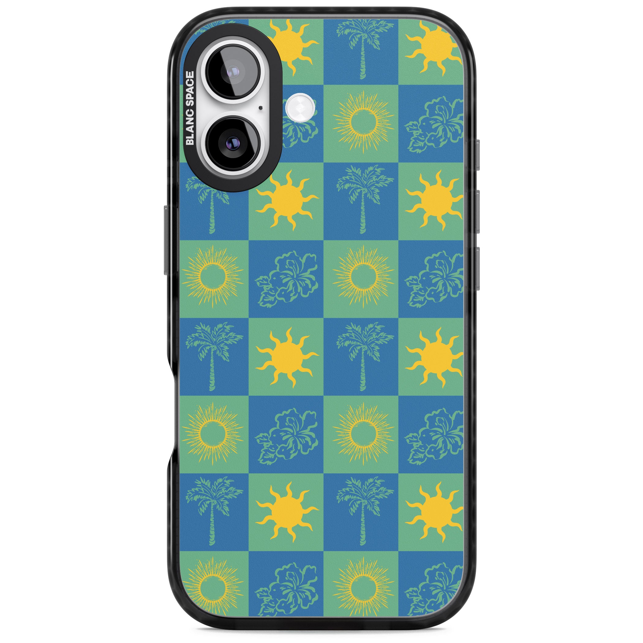 Green & Blue Tropical Checked iPhone 17 Impact Black Phone Case