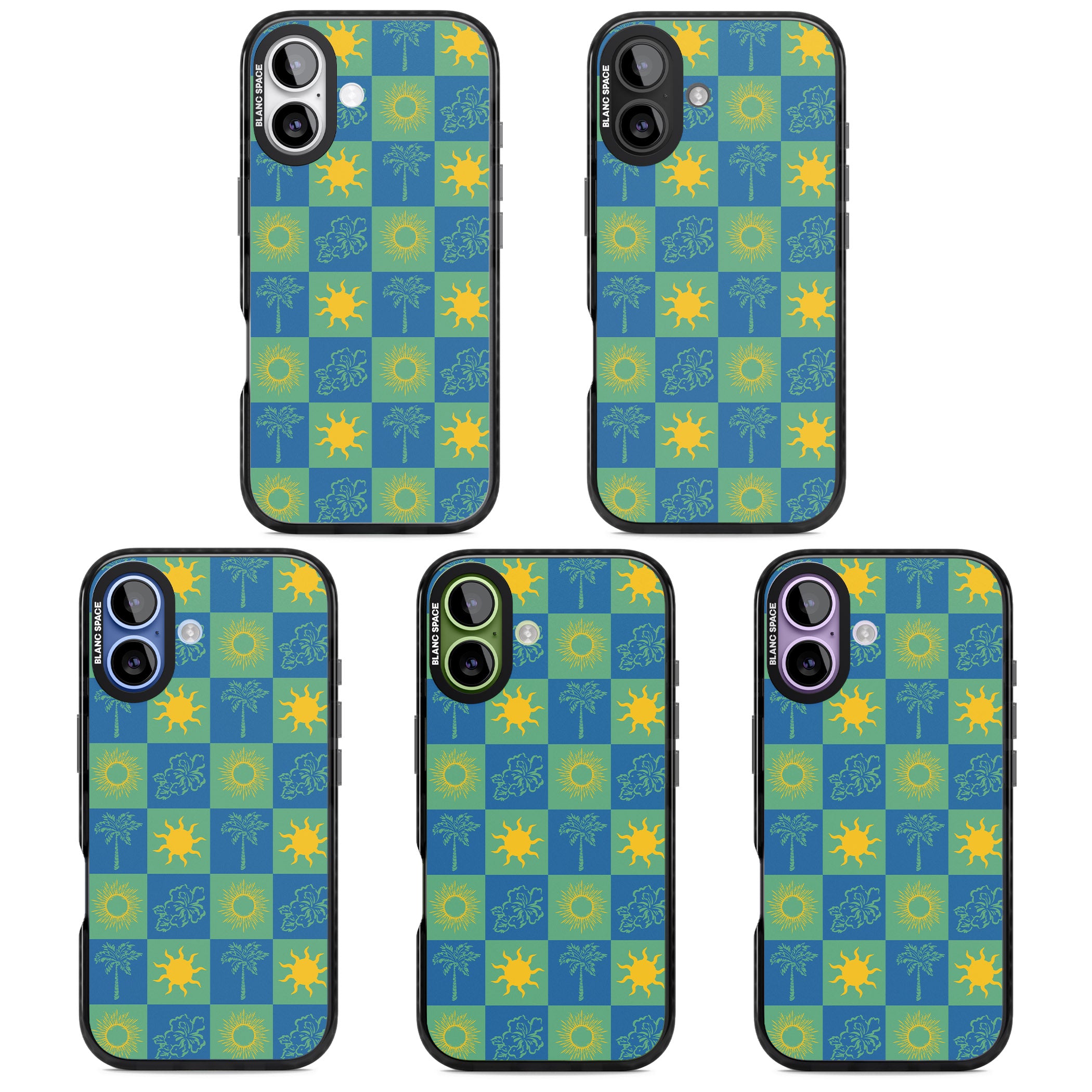 Green & Blue Tropical Checked iPhone 17 Impact Black Phone Case APT Impact Protection