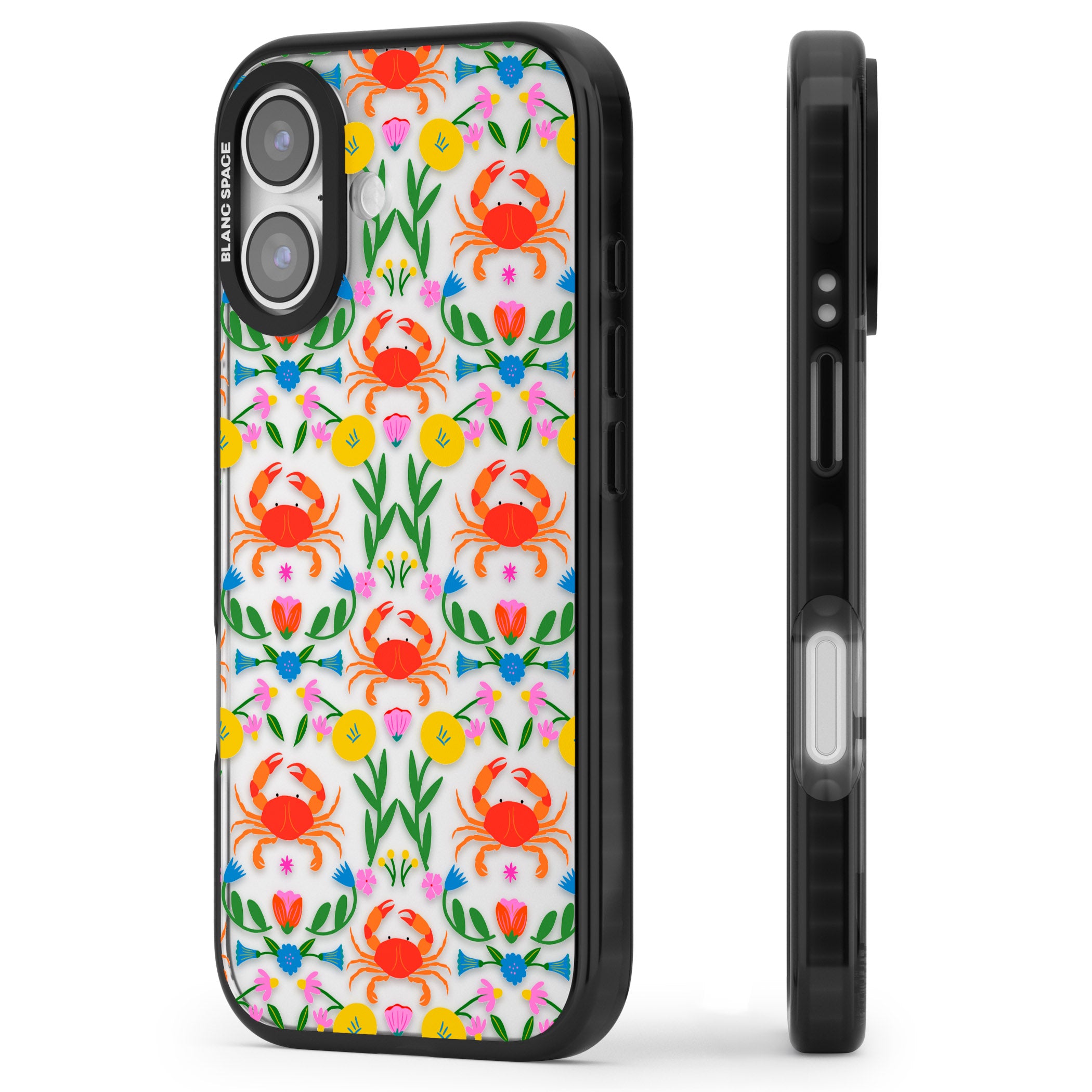 Crabs Flowers iPhone 17 Impact Black Phone Case Side Profile
