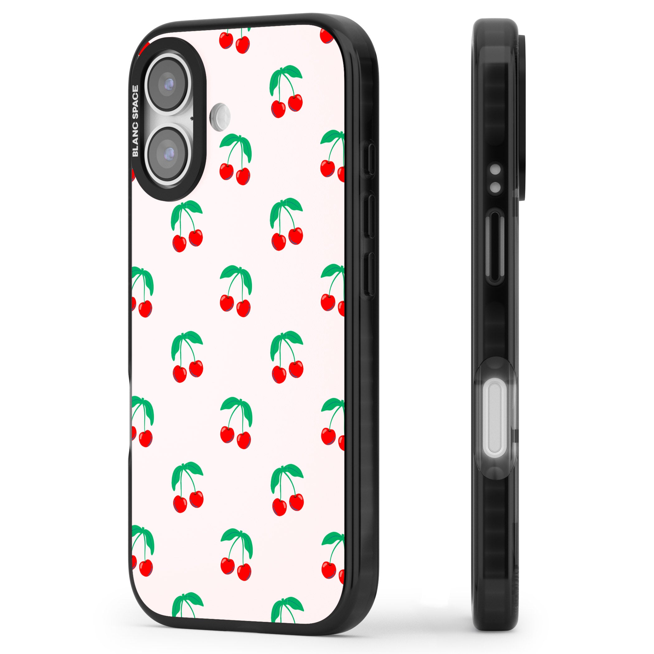 Cute Cherry Pattern iPhone 17 Impact Black Phone Case Side Profile