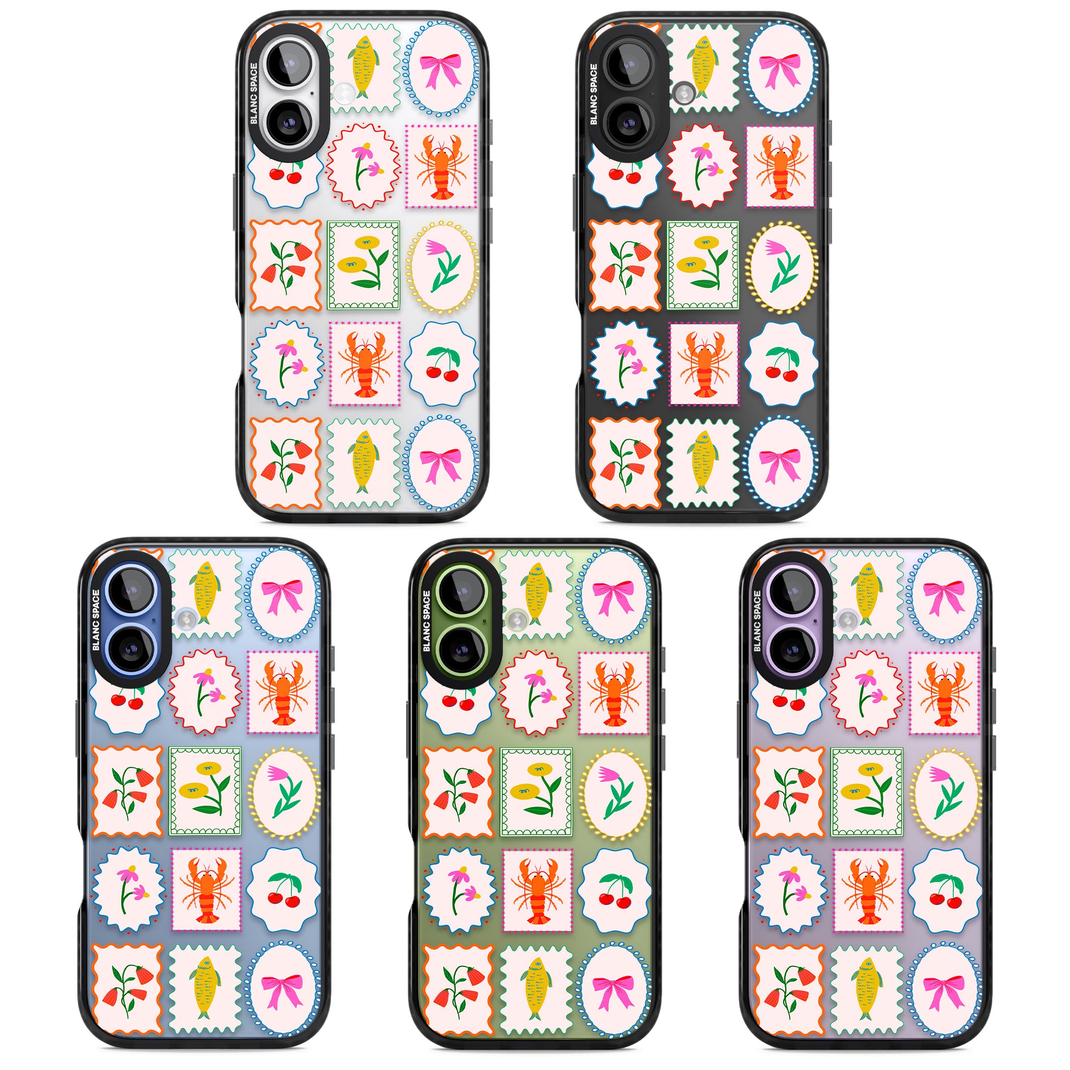 Floral Seafood Stamps iPhone 17 Impact Black Phone Case APT Impact Protection