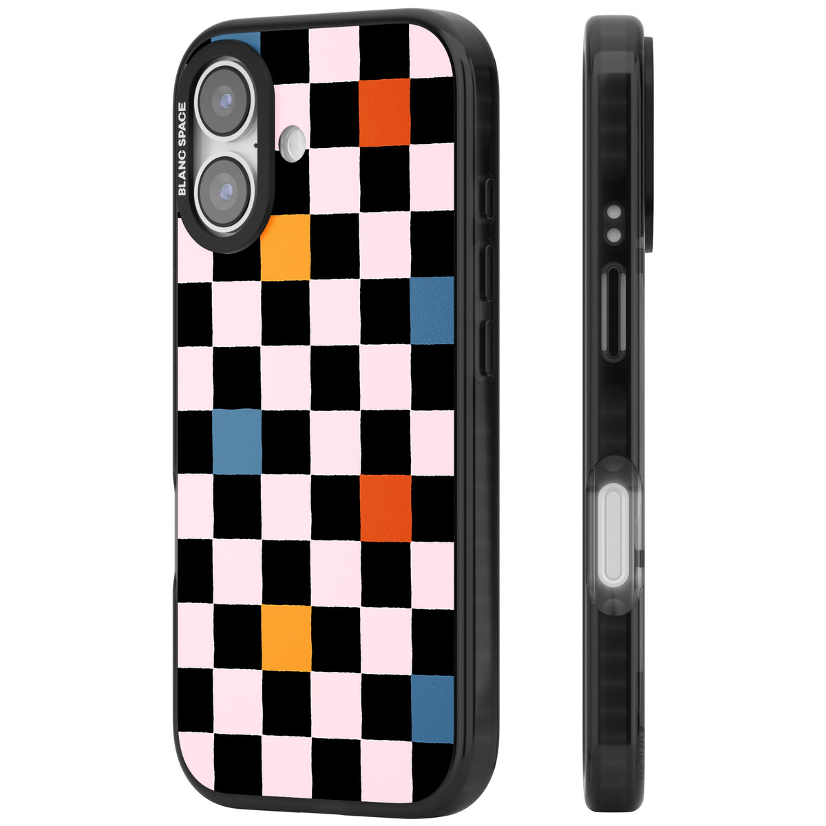 Vibrant Retro Check iPhone 16 / iPhone 16 Plus / iPhone 17 Impact Black Phone Case side