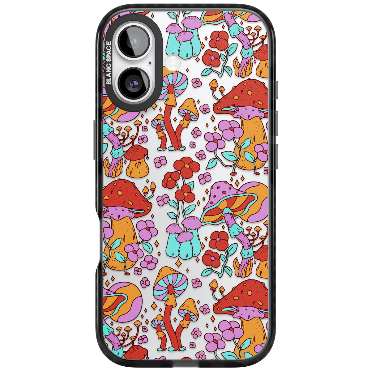 Psychedelic Flora iPhone 16 / iPhone 16 Plus / iPhone 17 Impact Black Phone Case front