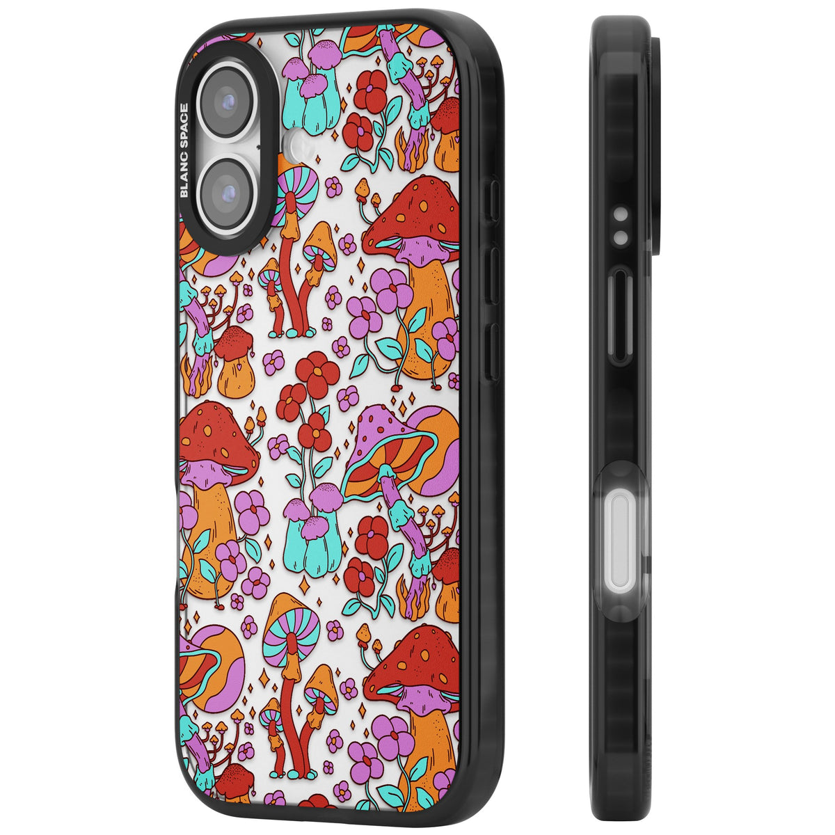Psychedelic Flora iPhone 16 / iPhone 16 Plus / iPhone 17 Impact Black Phone Case side