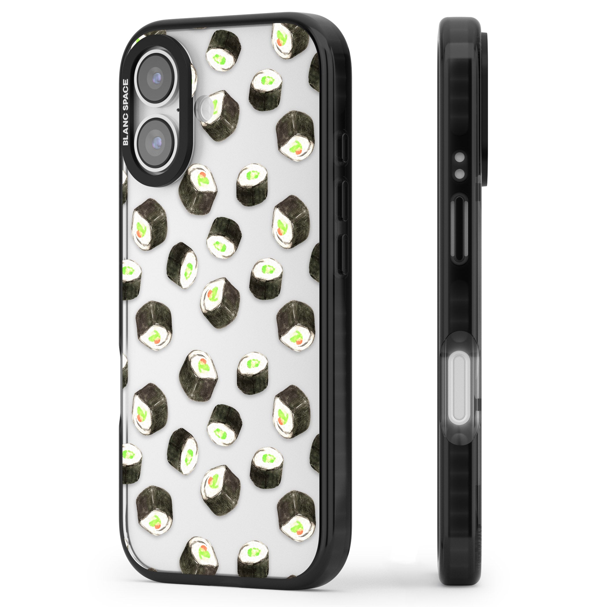 Sushi Pattern iPhone 17 Impact Black Phone Case Side Profile