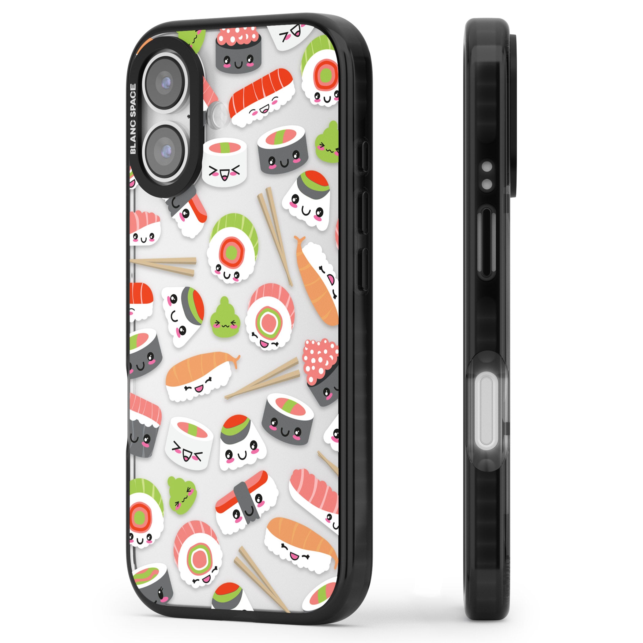 Kawaii Sushi Party iPhone 17 Impact Black Phone Case Side Profile