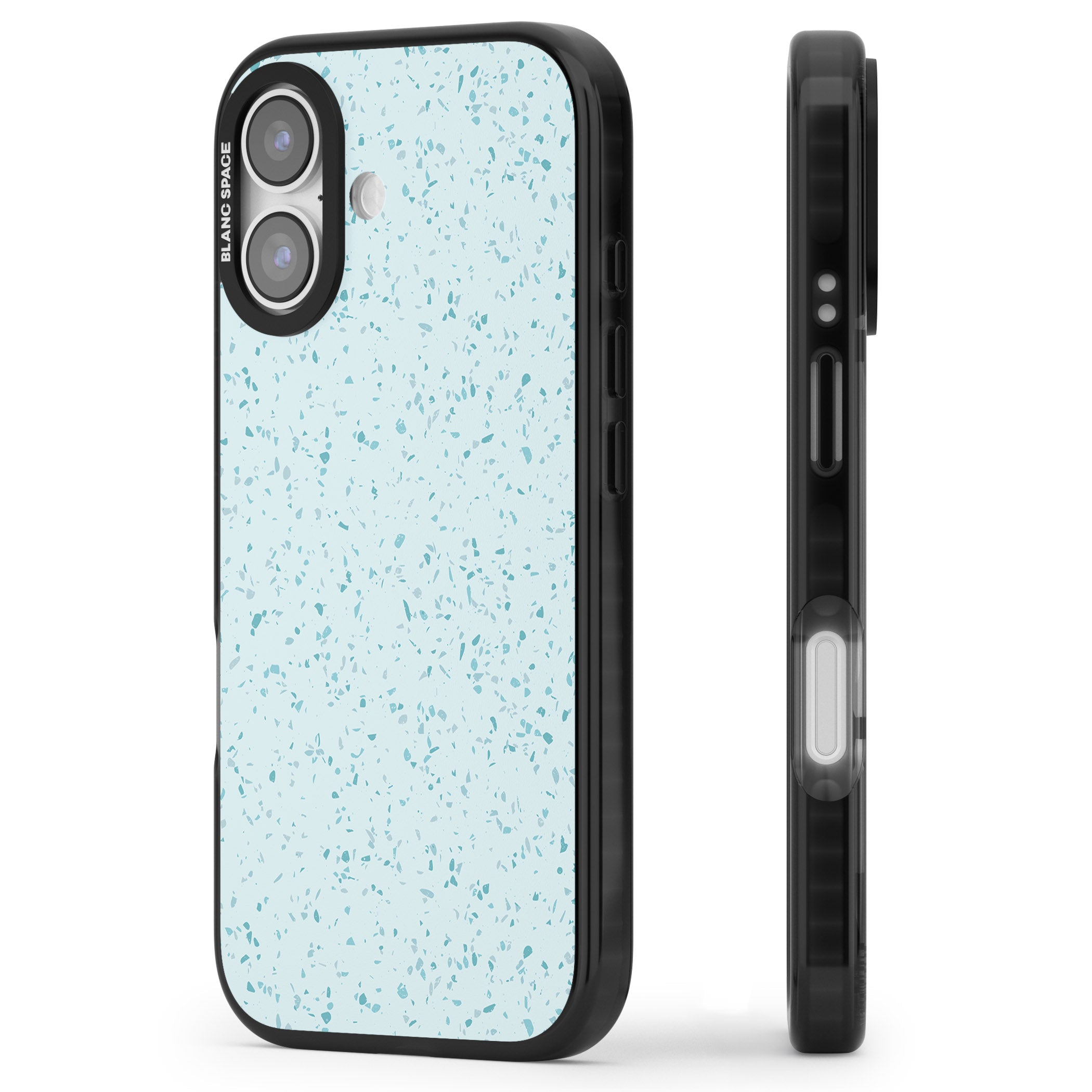 Light Blue Terrazzo Pattern iPhone 17 Impact Black Phone Case Side Profile