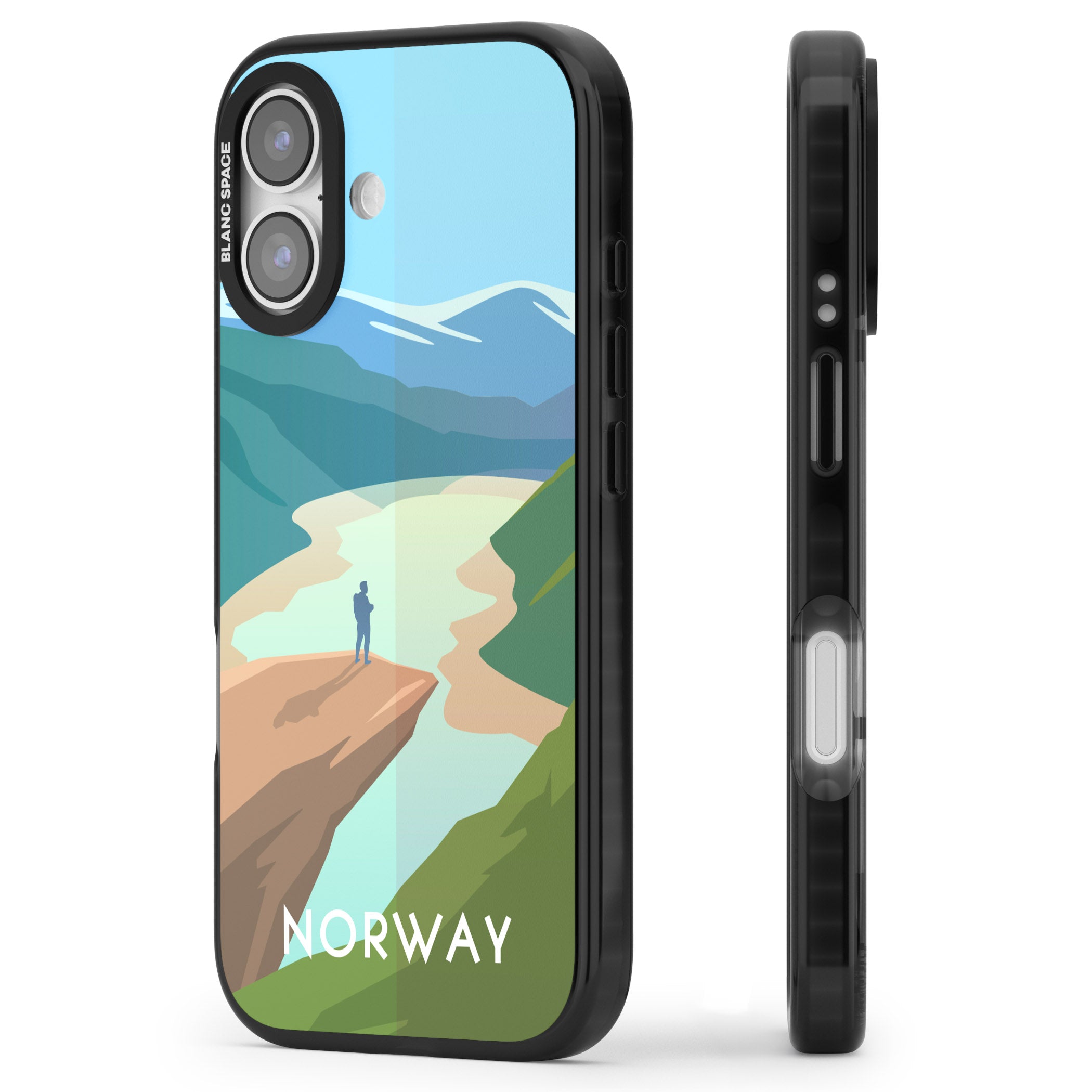 Vintage Travel Poster Norway iPhone 17 Impact Black Phone Case Side Profile