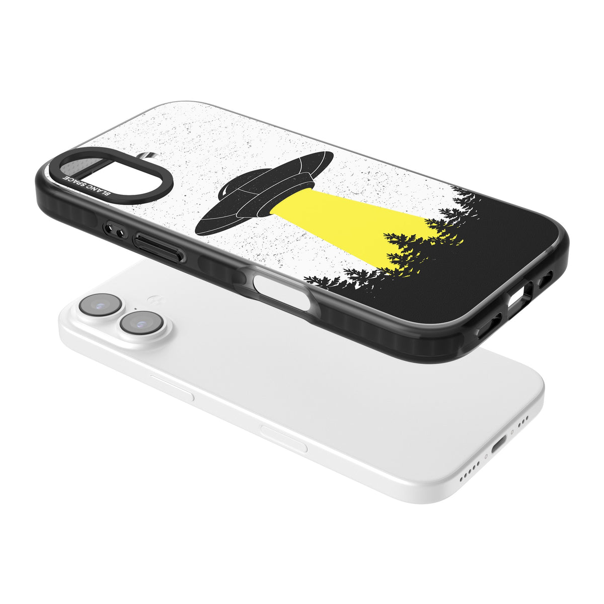 Alien Abduction iPhone 16 / iPhone 16 Plus / iPhone 17 Impact Black Phone Case angled