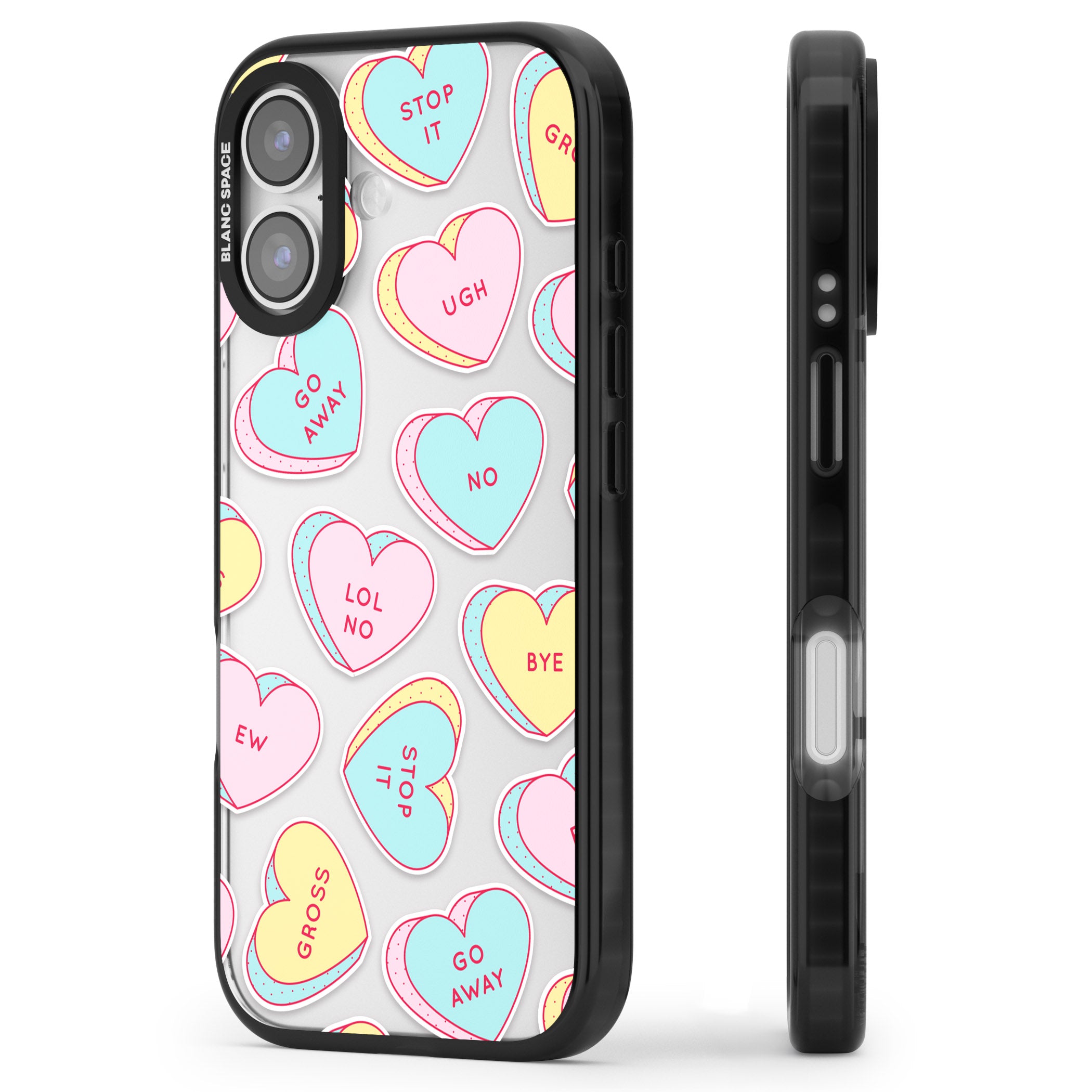Sarcastic Love Hearts iPhone 17 Impact Black Phone Case Side Profile