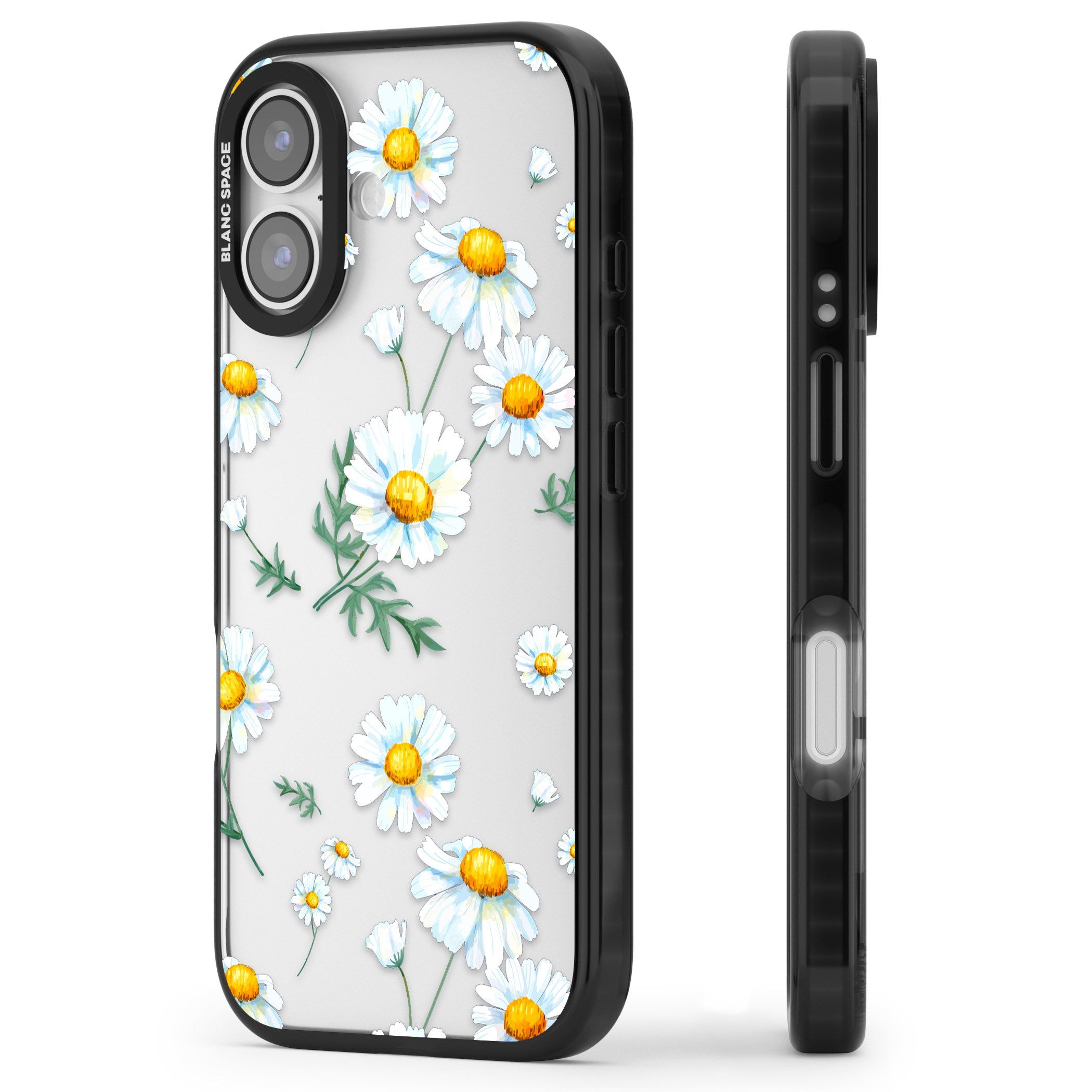 Vintage Painted Daisies iPhone 17 Impact Black Phone Case Side Profile