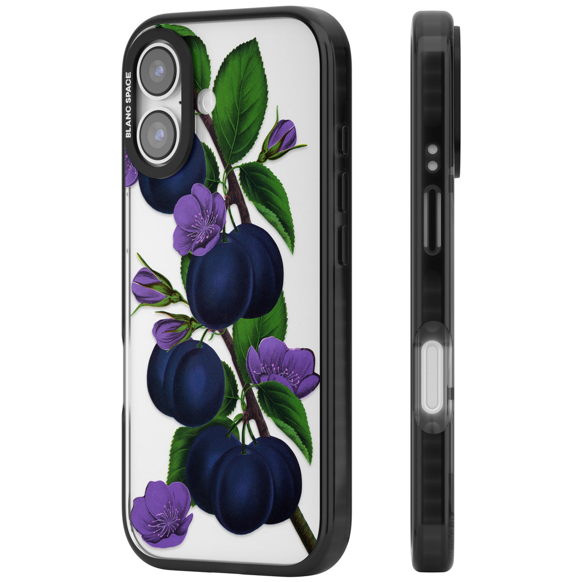 Vintage Painted Plums iPhone 16 / iPhone 16 Plus / iPhone 17 Impact Black Phone Case side