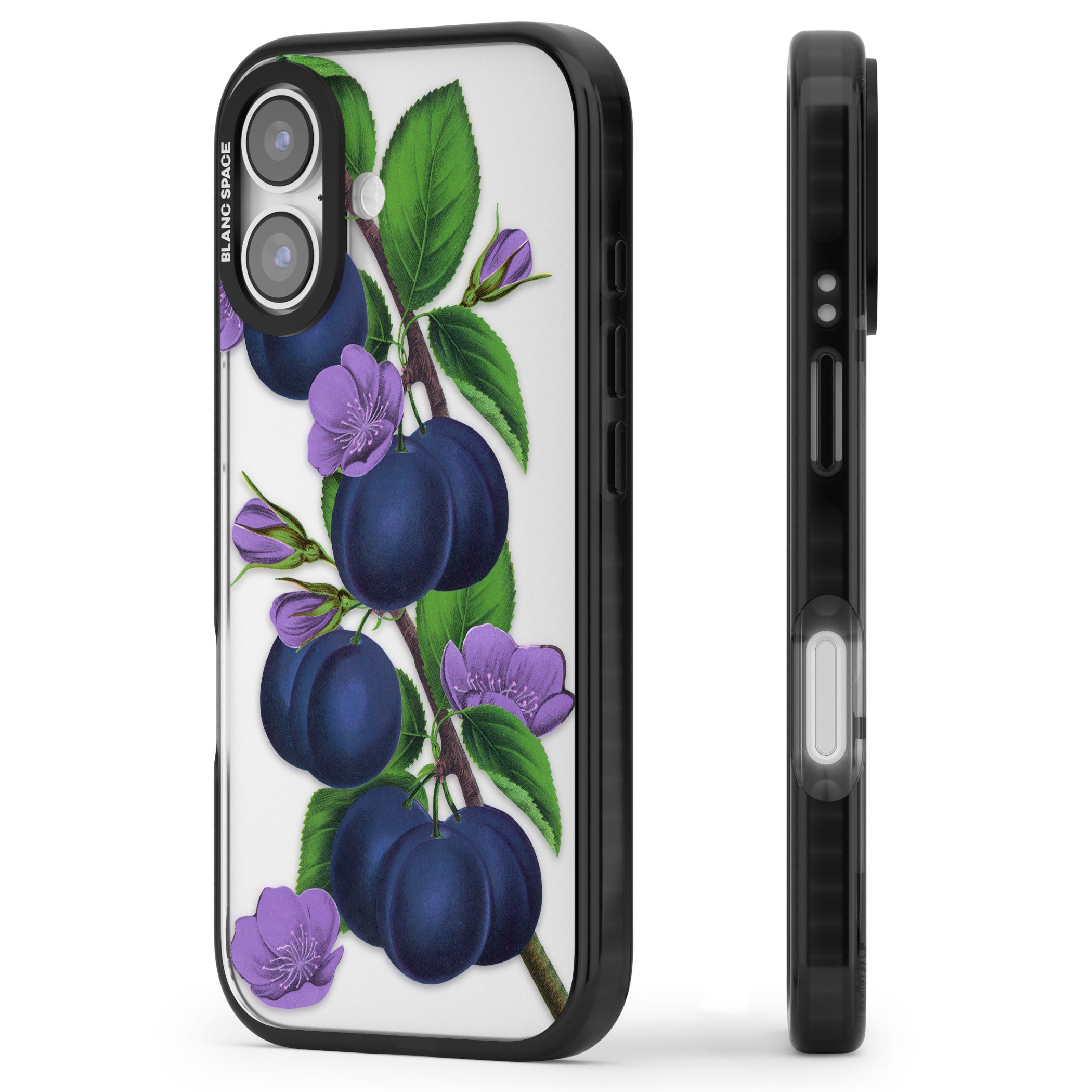 Vintage Painted Plums iPhone 17 Impact Black Phone Case Side Profile