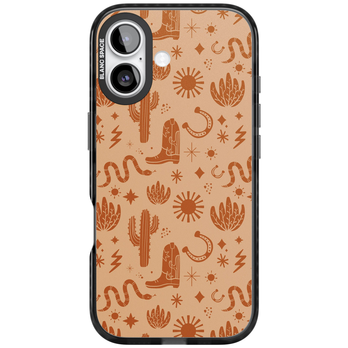 Wild West Pattern iPhone 16 / iPhone 16 Plus / iPhone 17 Impact Black Phone Case front