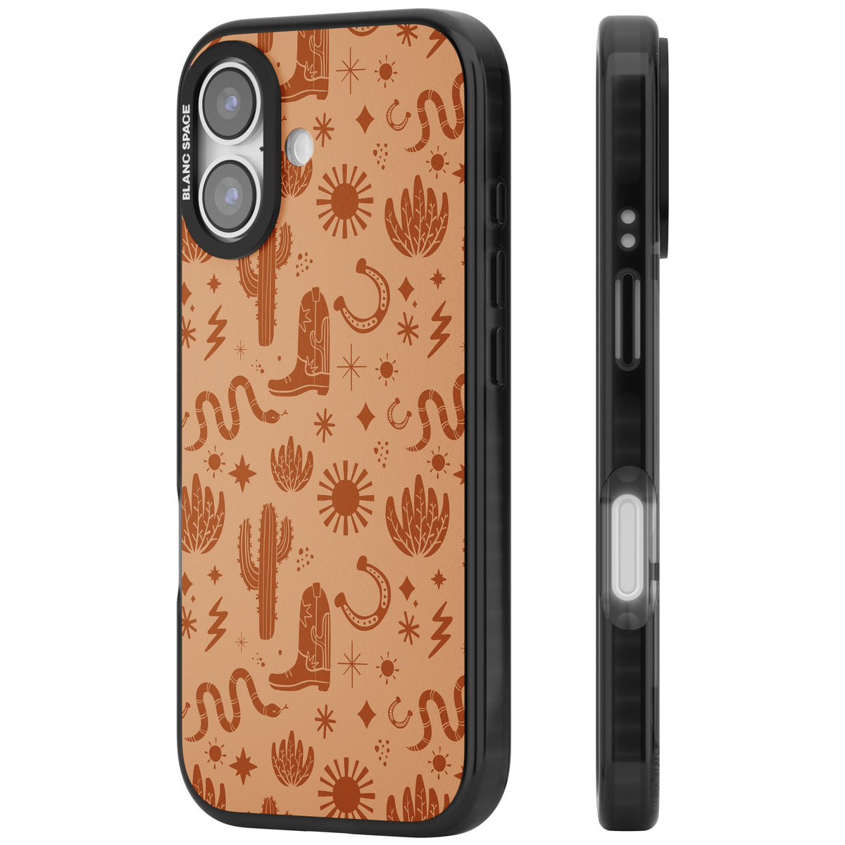Wild West Pattern iPhone 16 / iPhone 16 Plus / iPhone 17 Impact Black Phone Case side