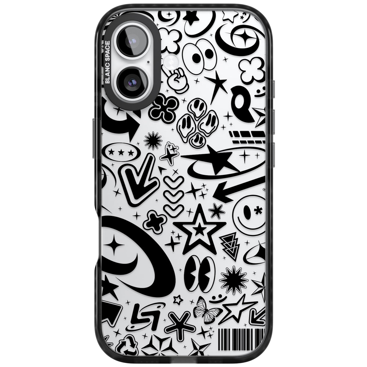 Black Y2K Pattern iPhone 16 / iPhone 16 Plus / iPhone 17 Impact Black Phone Case front